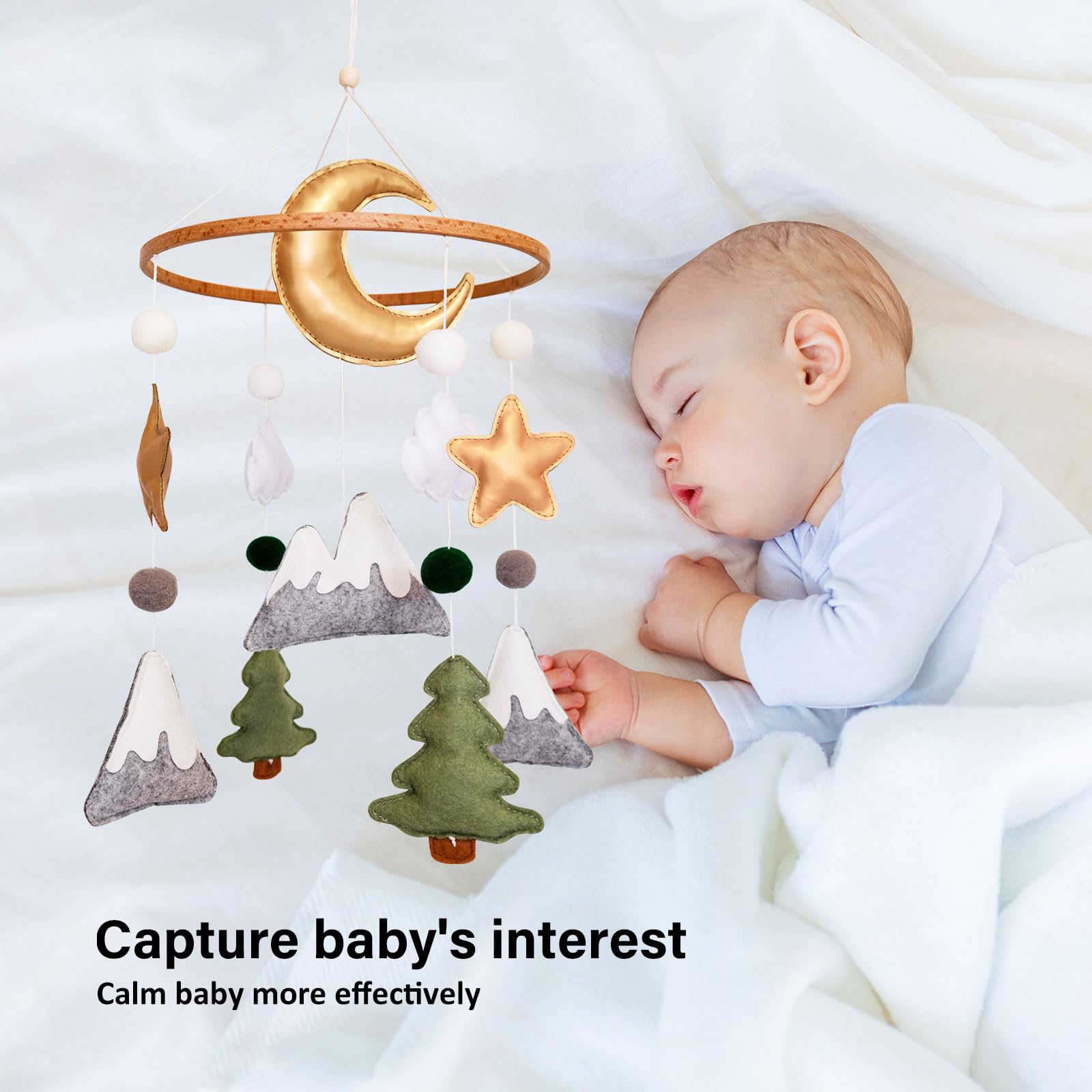 Woodland Baby Crib Mobile, Mountain Mobile for Crib for Boys & Girls, Neutral Nursery Mobile, Baby Shower Gift, with Moon, Trees
