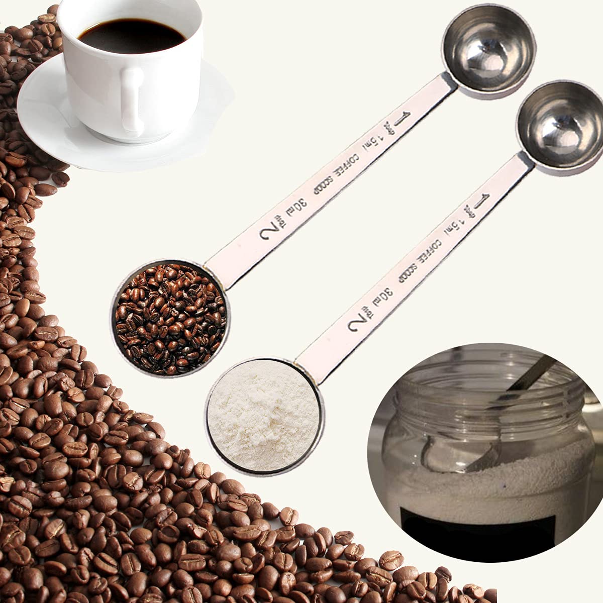 Hlcm Premium 304 Stainless Steel Coffee Spoon Set - 1 Tbsp (15Ml) & 2 Tbsp (30Ml) Measuring Tablespoon, Long Handles Measuring S