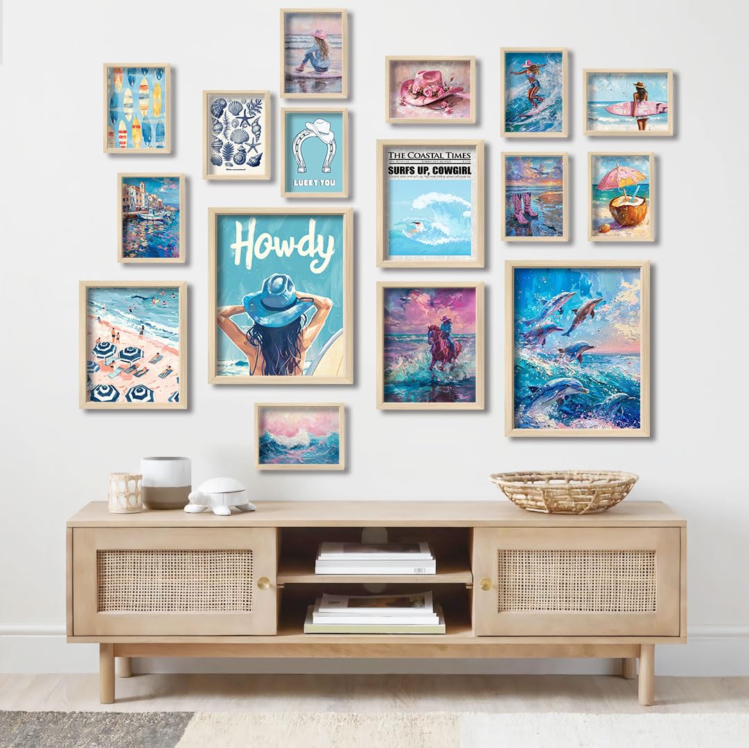 Anerza 16 Pcs Coastal Cowgirl Room Decor, Coastal Granddaughter Gallery Wall Art Prints For Bedroom, Beachy Posters For Room Aes