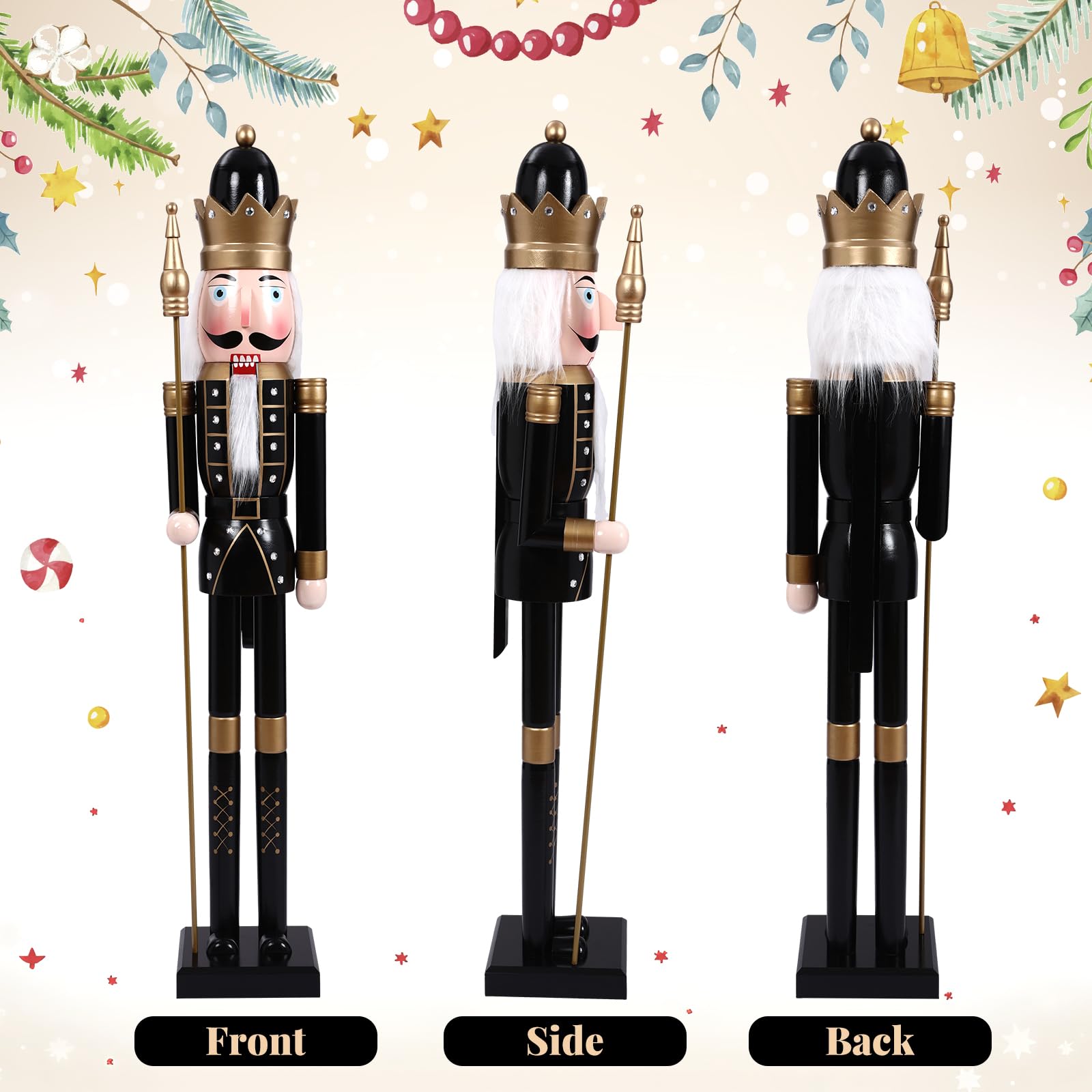 Liliful 48 Inch 4 ft Tall Life Size Christmas Nutcracker Giant Wooden Nutcracker Statue with Golden Scepter for Indoor Outdoor X
