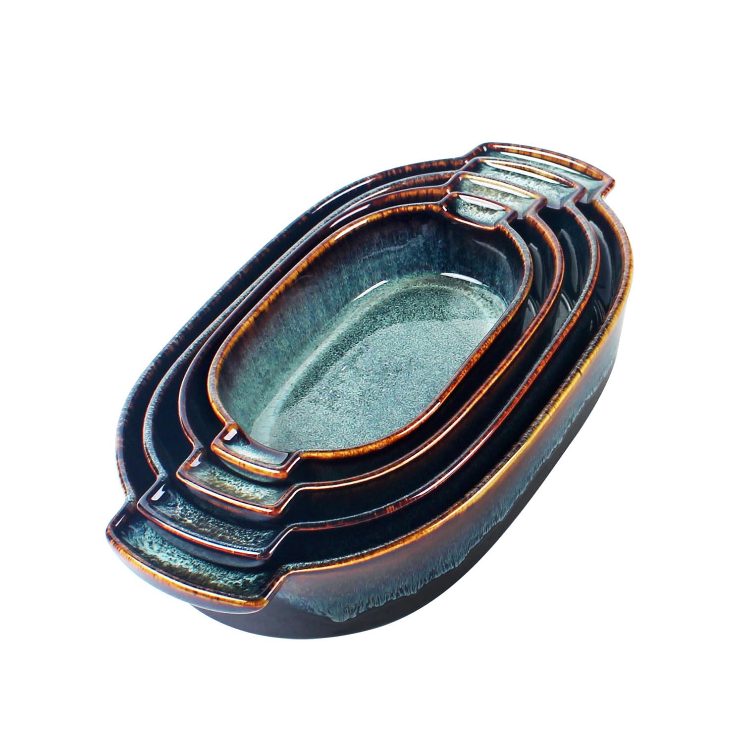 Pheiaez Ceramic Baking Pan Set, Oval Baking Pans, Double Handles, Suitable for Lasagna, Baking, and Oven Use, 13.7inch,11.9inc