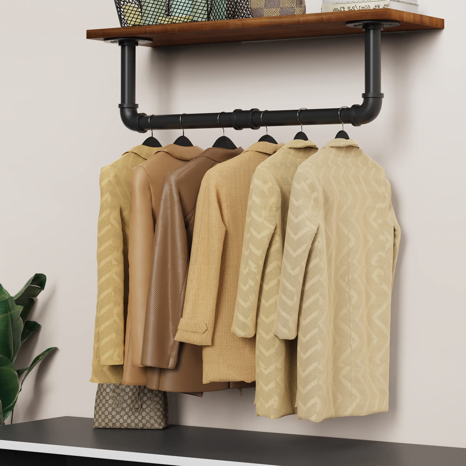 Ulspeed Wall Mounted Clothes Rack, 31.5In Industrial Pipe Wall Mount Clothing Rack, Space Saver Hanging Pipe Clothes Rack, Heavy