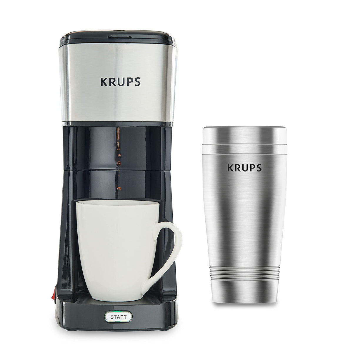 Krups Simply Brew Stainless Steel Single Serve Drip Coffee Maker Amd Travel Tumbler 12 Ounce Stainless Steel Tumbler Included 65