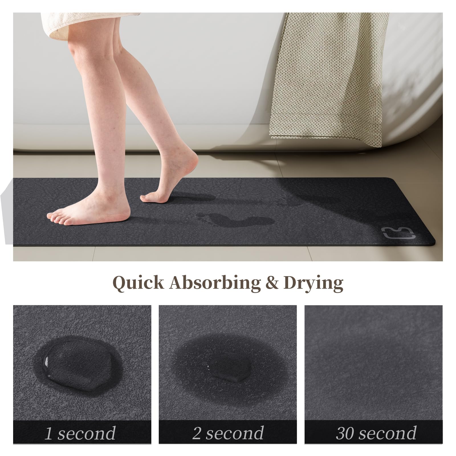 Dark Grey Bath Mat 15.7'' X 47.2'' Extra Long Bathroom Mat Large Fast Dry Super Absorbent Non-Slip Rubber Backed Shower Mat Bath