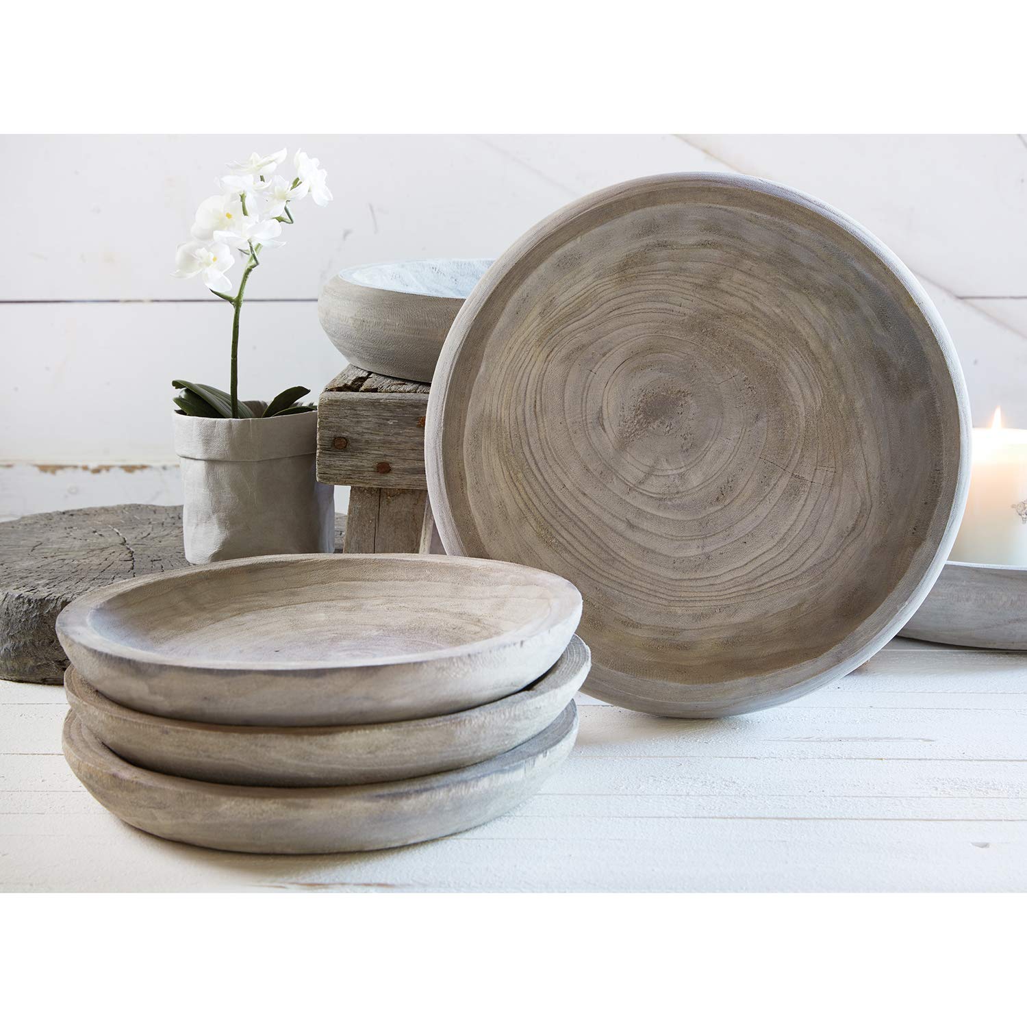 Santa Barbara Design Studio Table Sugar Hand Carved Paulownia Wood Serving Bowl, Medium, Grey,8 Cubic Inches