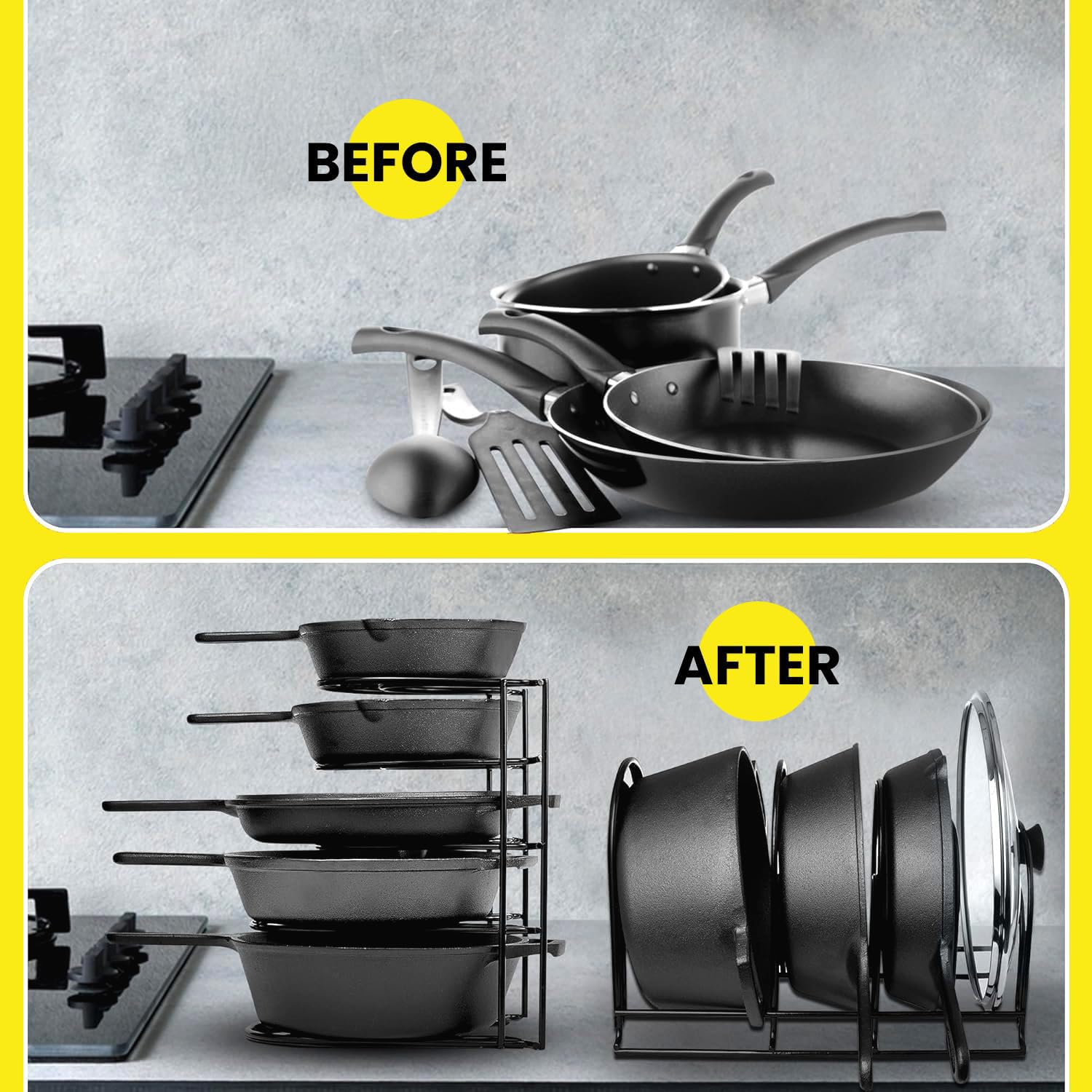 WonderStand Heavy Duty Pot Pan Rack Organizer (5-Tier), Pan Rack Holder and Organizer Rack for Home/Kitchen