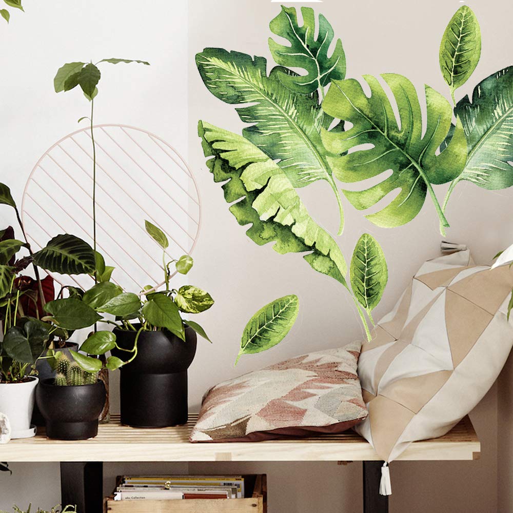 Palm Leaf Wall Stickers - Tropical Leaves Decals - Foliage Monstera Wall Decal - Jungle Theo Leaf Decals - Banana Greenery Vinyl D?or Cling with Gift