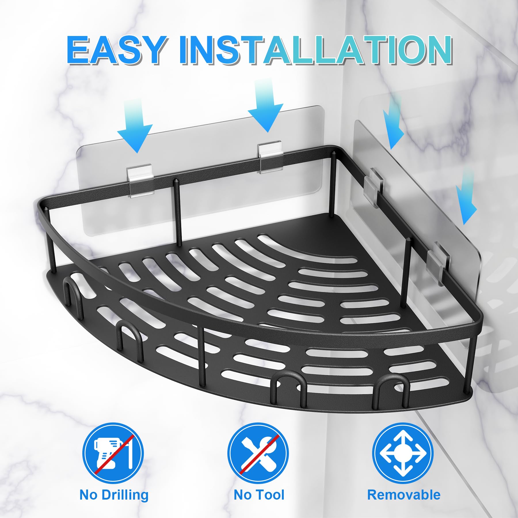 Kerisgo Corner Shower Caddy  2 Pack Adhesive Bathroom Shower Corner Organizer Shelf  No Drilling Rustproof Wall Mounted Shower Storage Rack Shampoo Holder Organizer (Black)