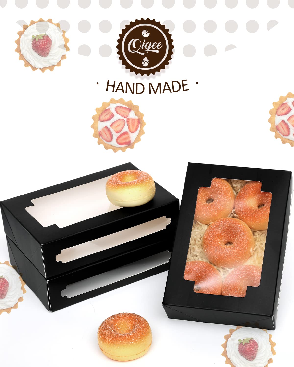 qiqee Halloween Cookie Boxes for Gift Giving 8x5.3x2 inch 24Packs Halloween Bakery Box with Window Treat Box for Donuts Candies