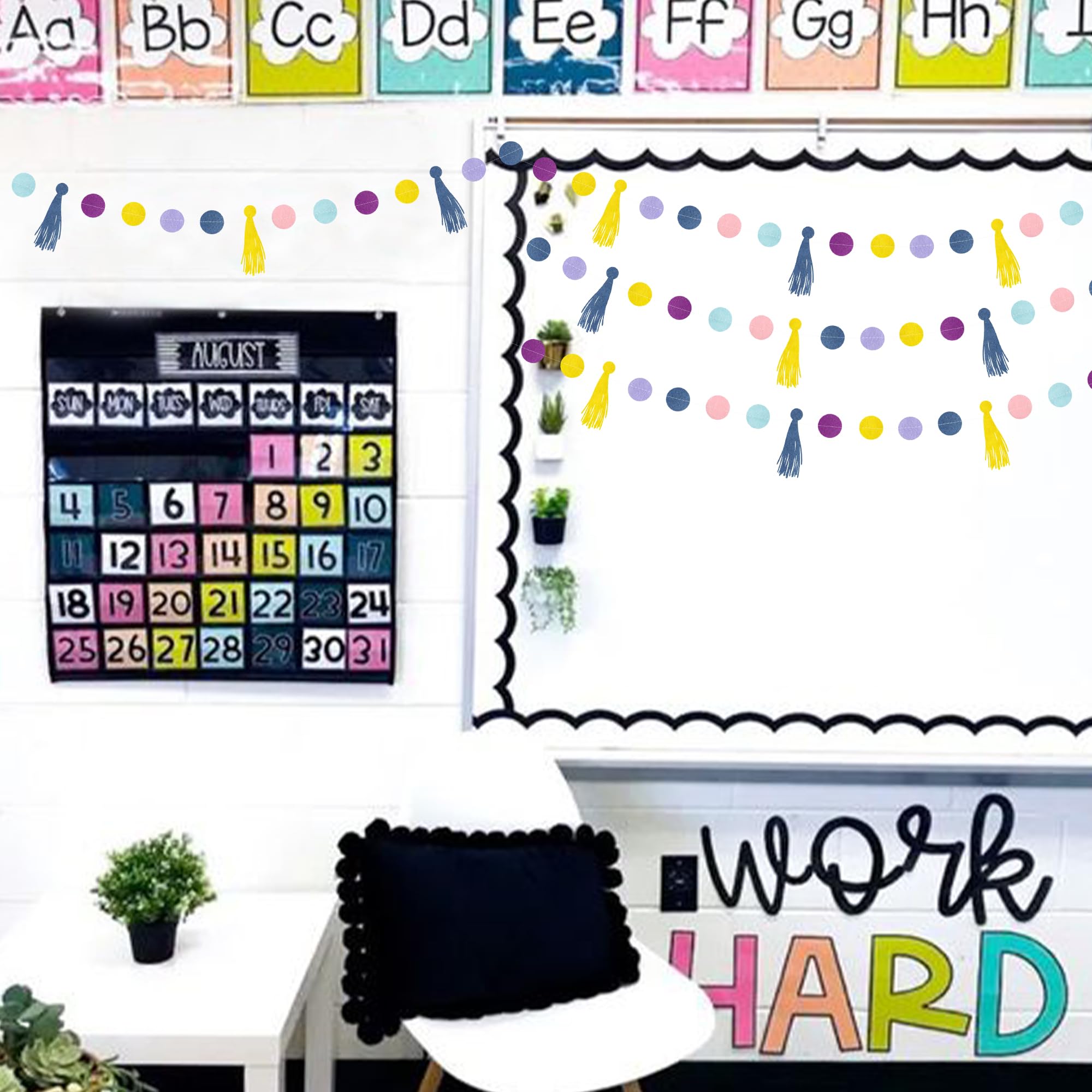 Oh Happy Day Decorations Navy Blue Yellow Purple Pink Felt Tassel Circle Dot Garland Banner Hanging Polka Dot Streamer For Boho