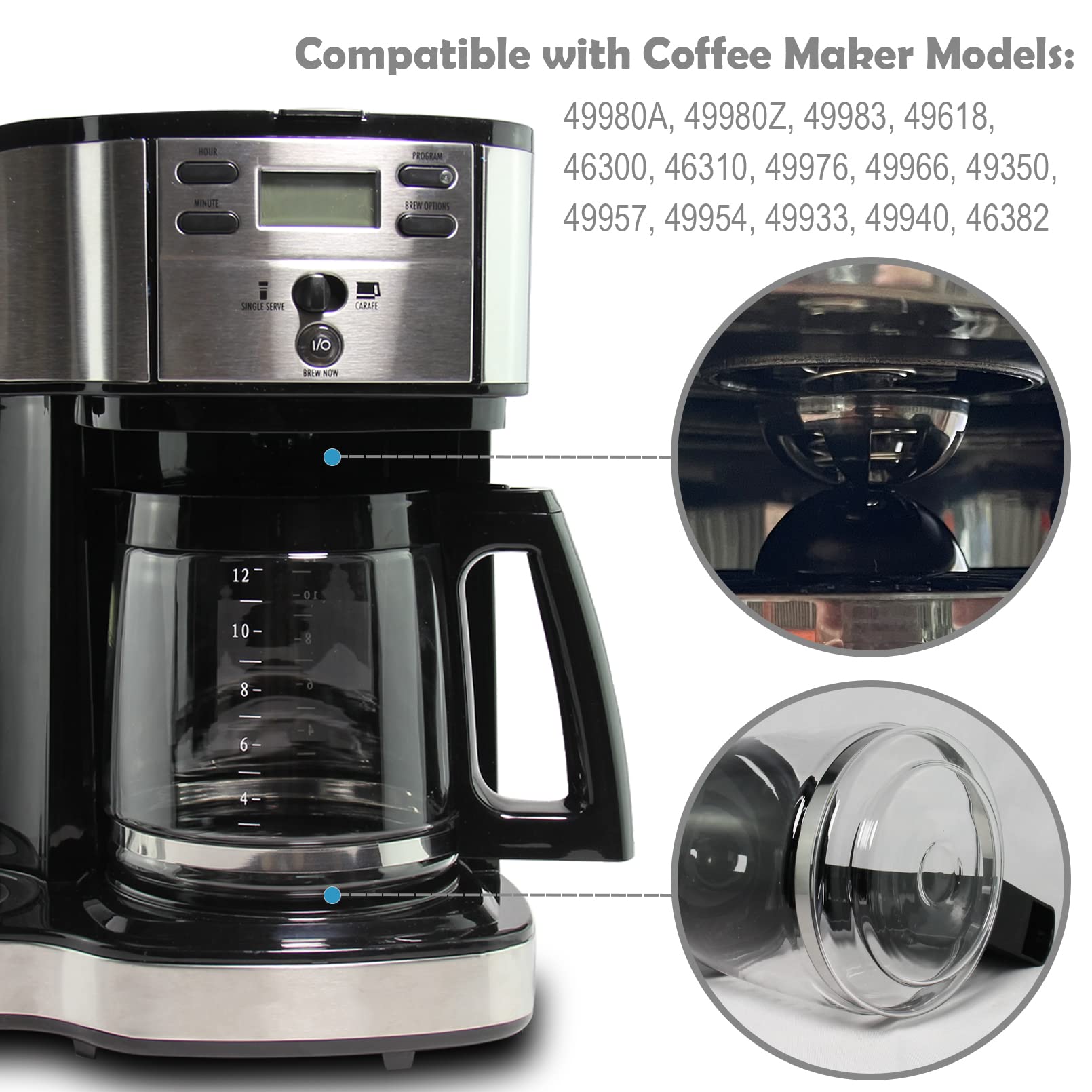 Ulrempart 12-Cup Replacement Coffee Carafe Pot Compatible With Hamilton Coffee Maker, Machine, Brewer Models 49980A, 49980Z, 499