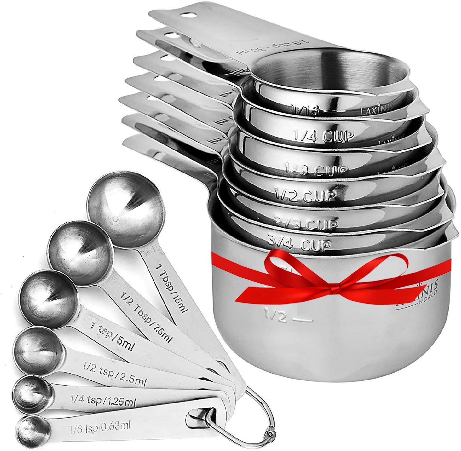Measuring Cups And Spoons Set - Premium 13-Piece Stainless Steel, 7 Cups & 6 Spoons, Stackable, Ideal For Accurate Liquid And Dr