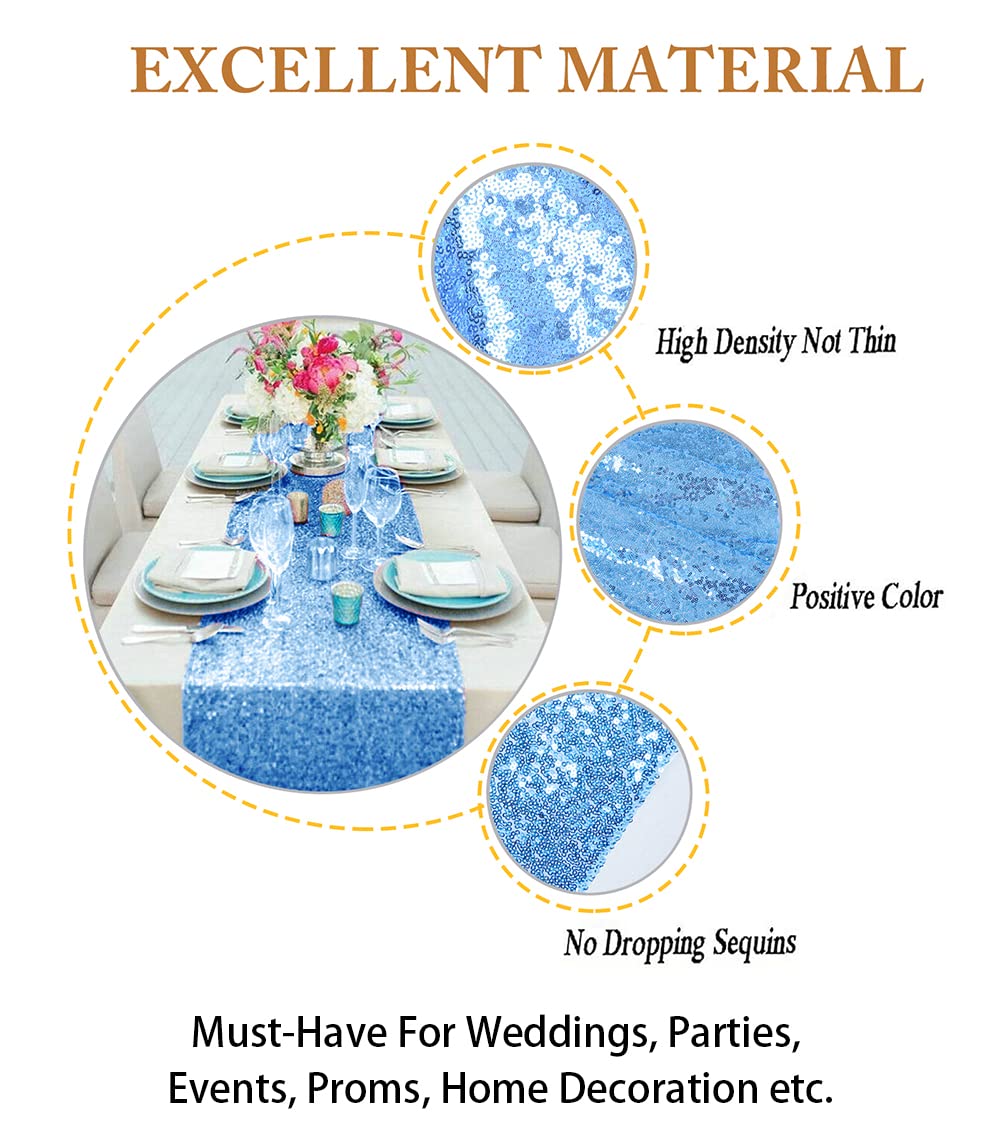 ShiDianYi Sequin Table Runners 10PCs 12x72 Baby Blue Glitter Table Cover for Birthday Party Light-Blue Baby Shower Wedding Table