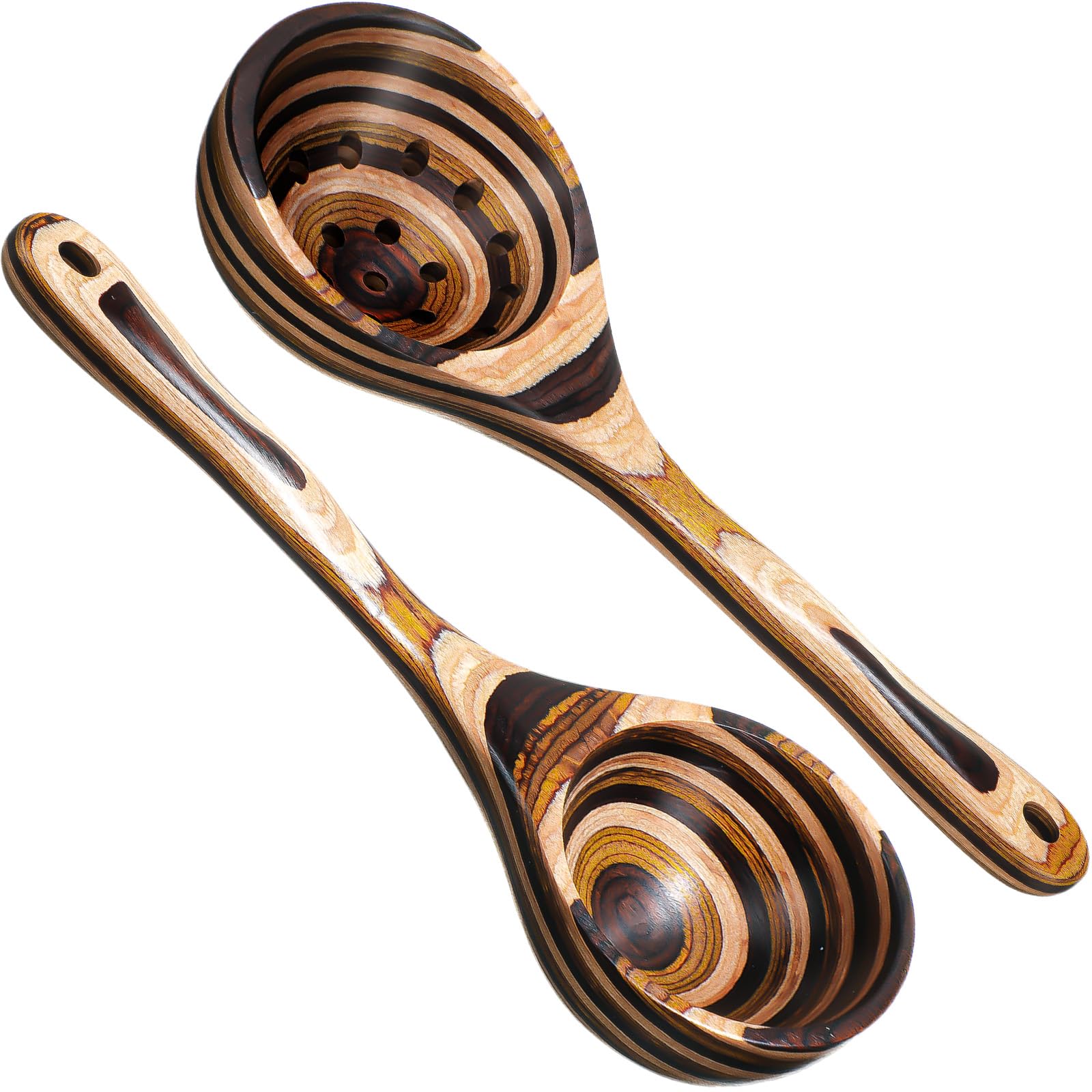 Teenyyou 2 Pcs Pakkawood Deep Soup Ladles 12 Inch Soup Spoons, Ladle Style