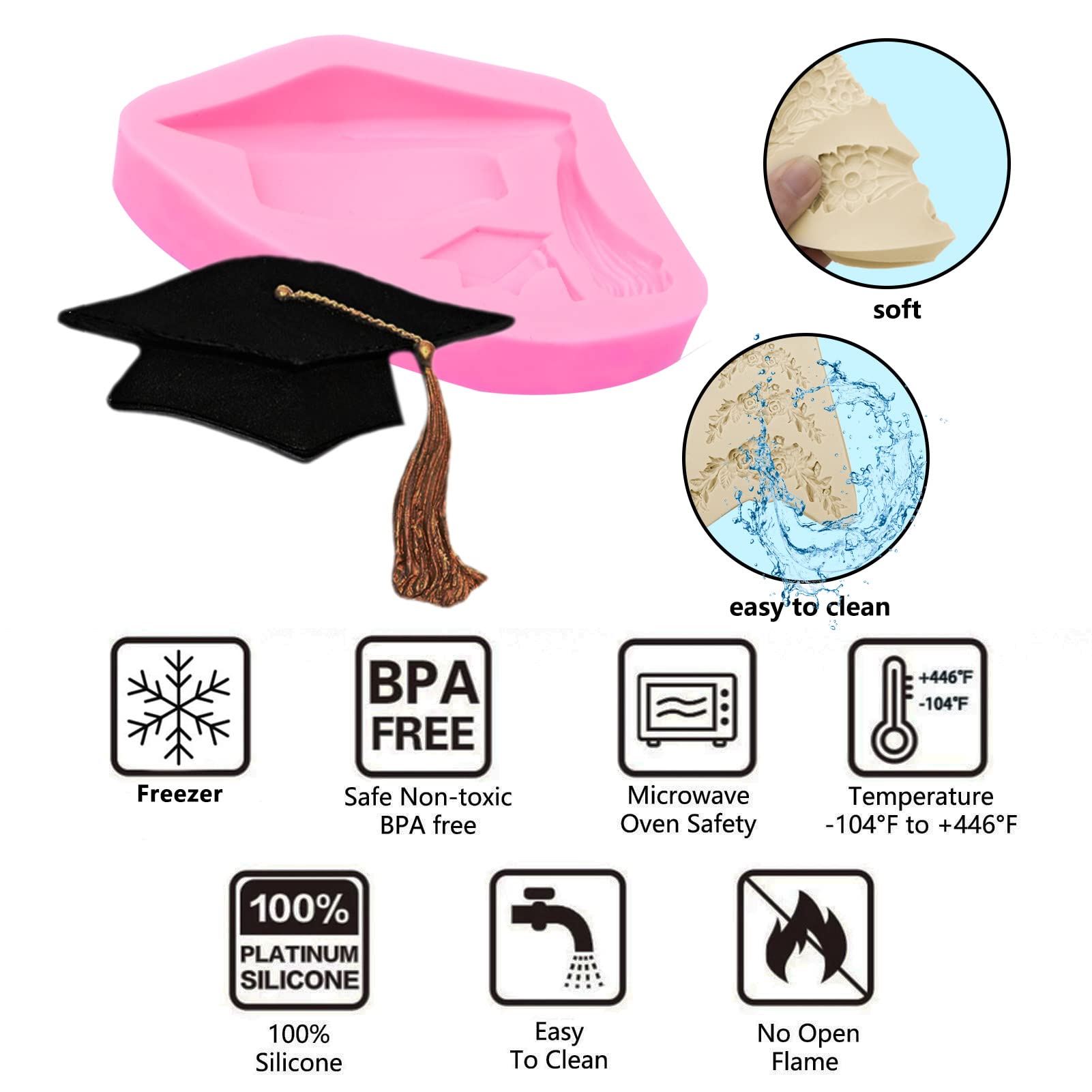Doctoral Cap Fondant Molds, Graduation Silicone Chocolate Mould, For 2022 Kids Graduation Celebration Cake Decoration, Cupcake T