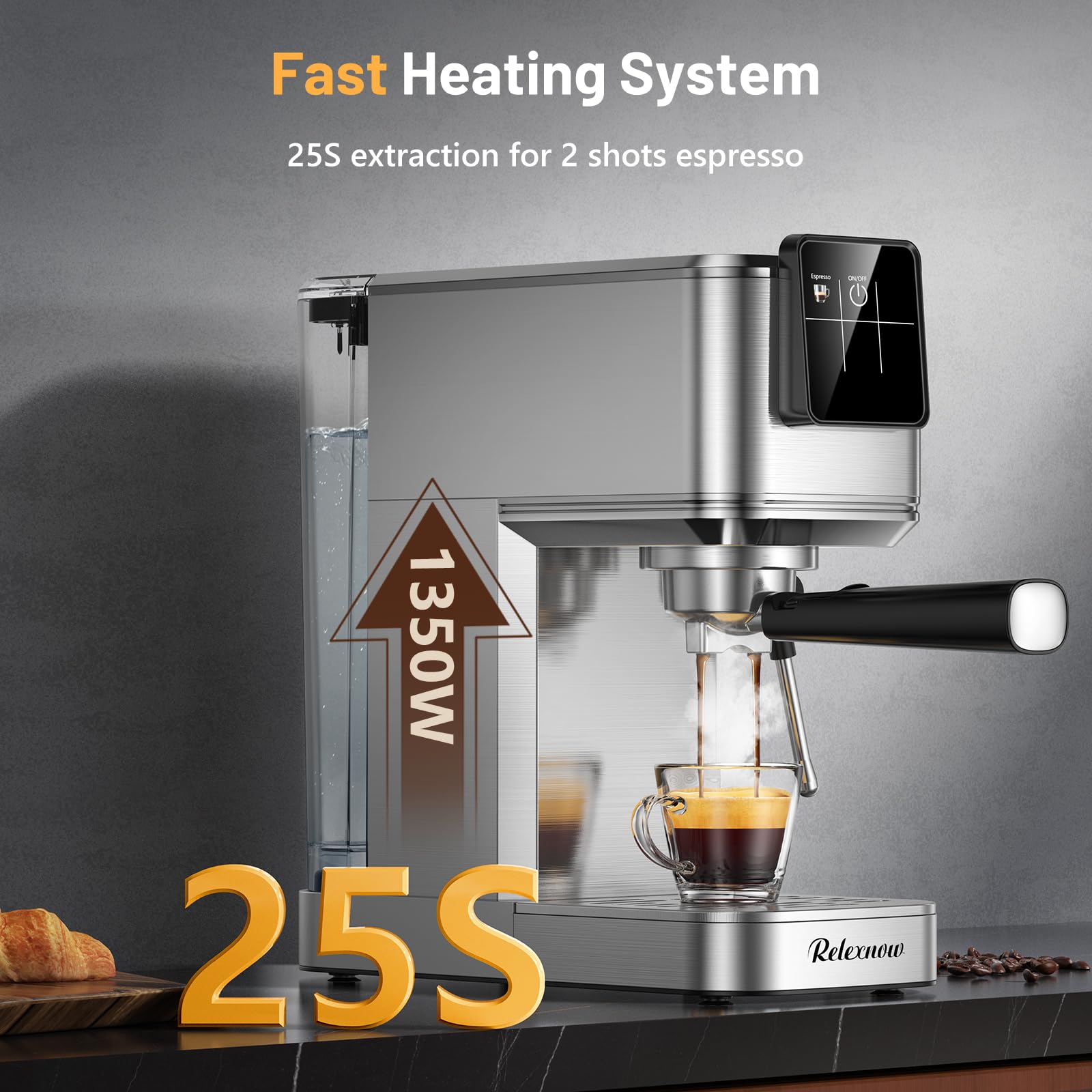 Relexnow Espresso Machine, 20 Bar Espresso Maker Milk Frother & Lcd Panel, Hot & Iced Coffee Machine, Stainless Steel Espresso C