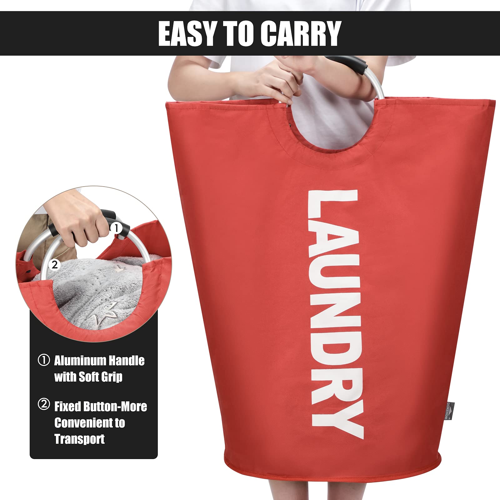 DOKEHOM 125L X-Large collapsible Washing Laundry Basket Bag (7 colors) for Bedroom  Fabric (Red  XL)