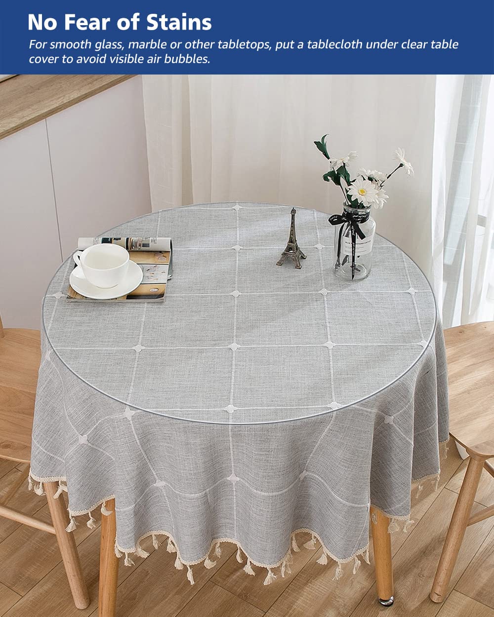 34 Inch Round Clear Plastic Table Protector For Dining Room Table Pvc Tablecloth Protective Cover Pad Wood Furniture Vinyl Desk