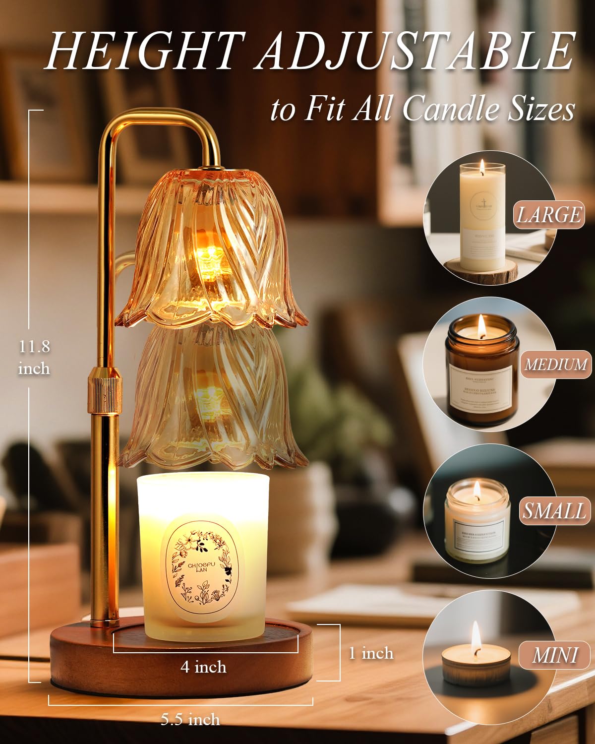 Flower Candle Warmer Lamp with Timer Dimmable, Candle Warming Lamp Height Adjustable, Birthday Gifts for Women Mom, Candles Warm