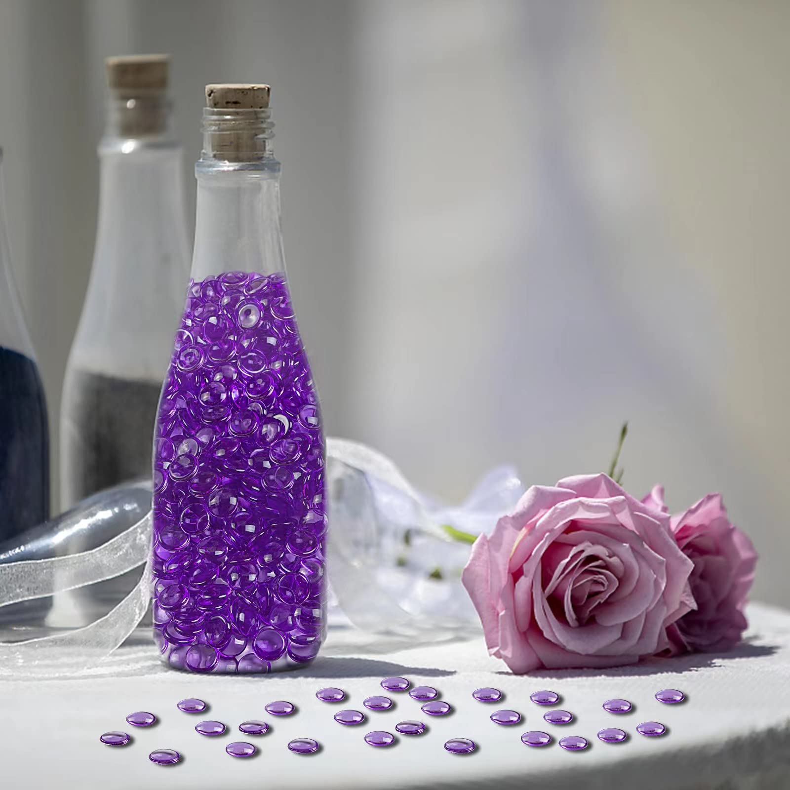 HappyFiller Fall Halloween Decor 630 PCS 0.6 inch Bright Purple Acrylic Flat Marbles No Broken Vase Fillers,Makeup Brush Holder