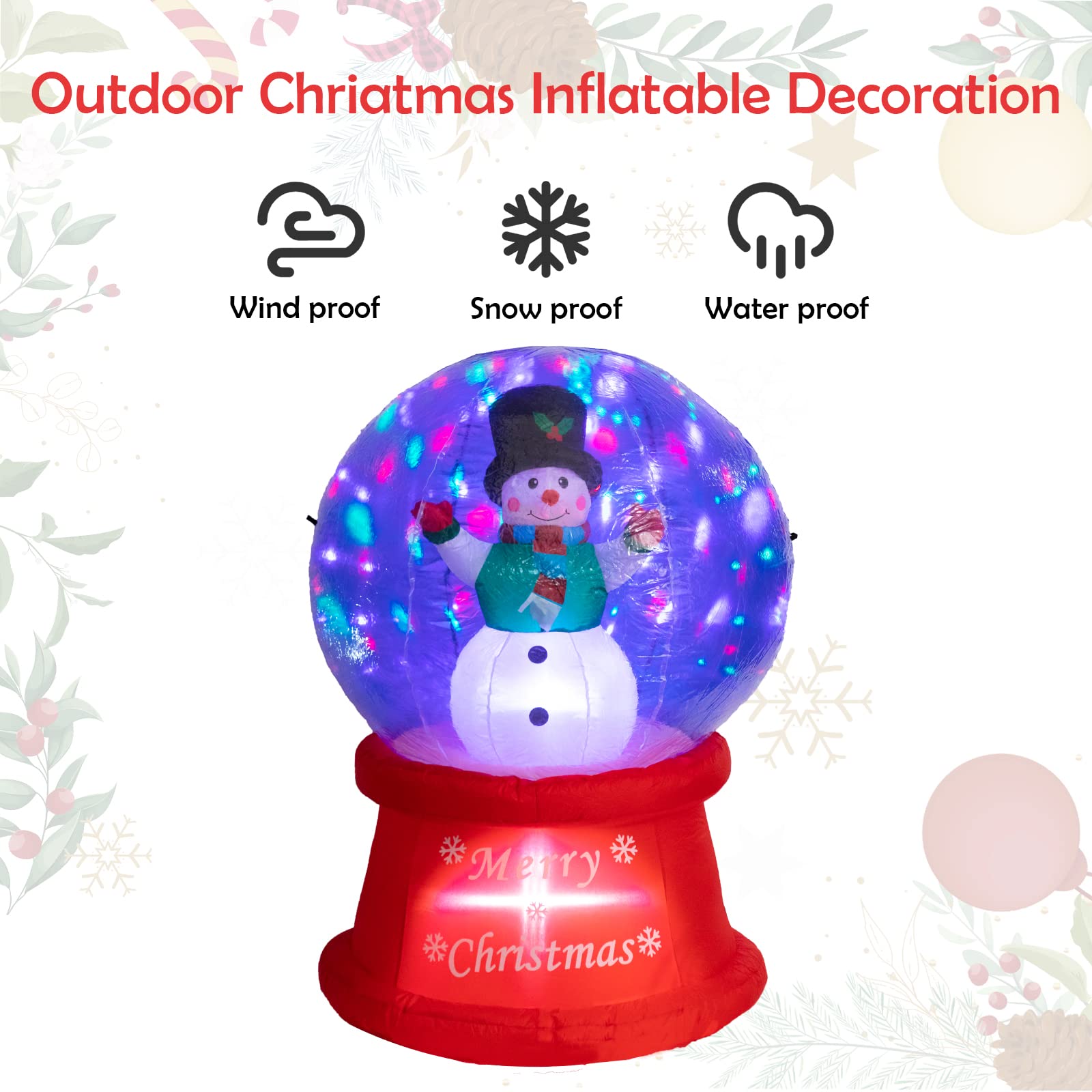 Afirst 5FT Christmas Inflatable Snow Globe Yard Decoration with LED Lights, Polyester, Holiday Patio Lawn Party Decor