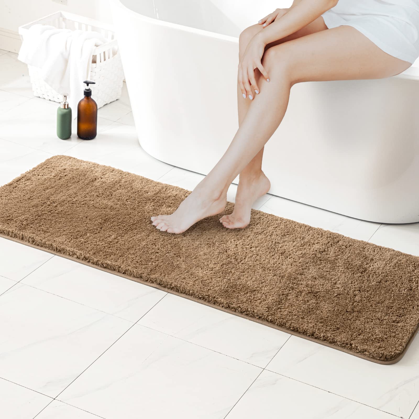 Miulee Light Brown Bathroom Runner Rug 24X60 Inches, Long Bath Mat For Bathroom Floor Bathtub Showers, Machine Washable Absorben