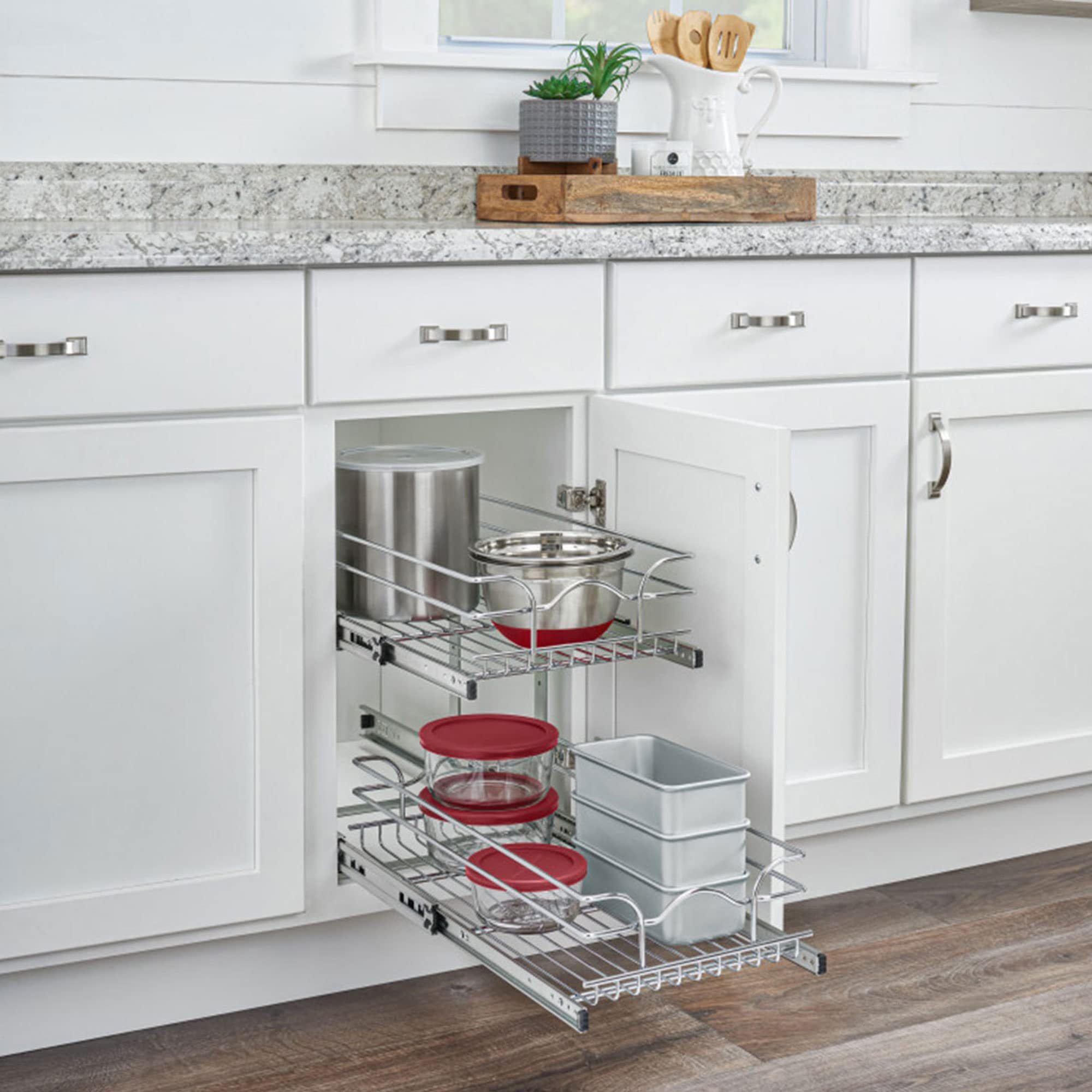 Rev-A-Shelf 2-Tier Kitchen Cabinet Pullout Shelf And Drawer Organizer Slide Out Pantry Storage Basket In Multiple Sizes, 15 X 22