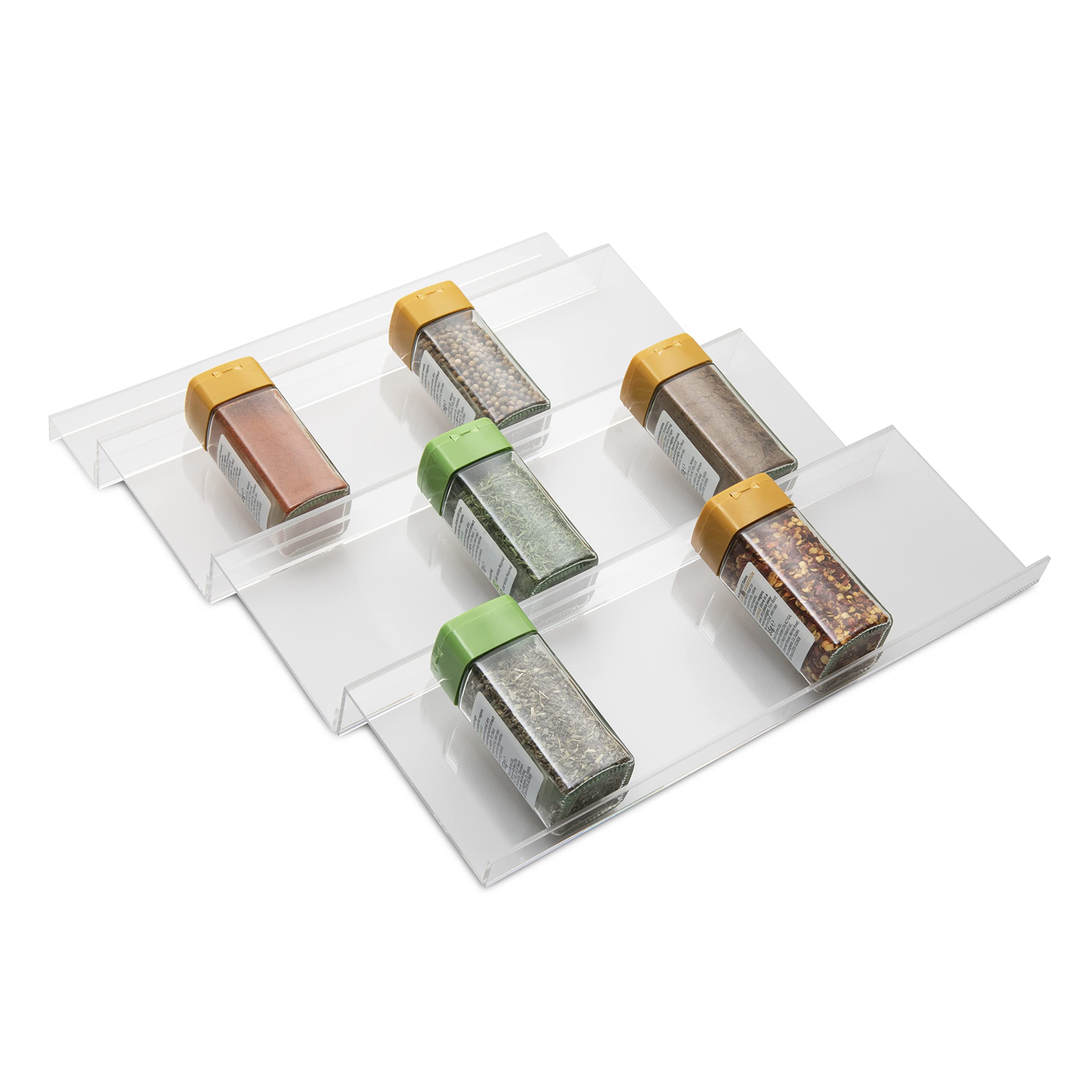 Jrg68 Spice Drawer Organizer Trays - 2 Pack - Expandable, Acrylic, Custom Fit - Declutter Kitchen Drawers, Spice Jar Rack, Cabin