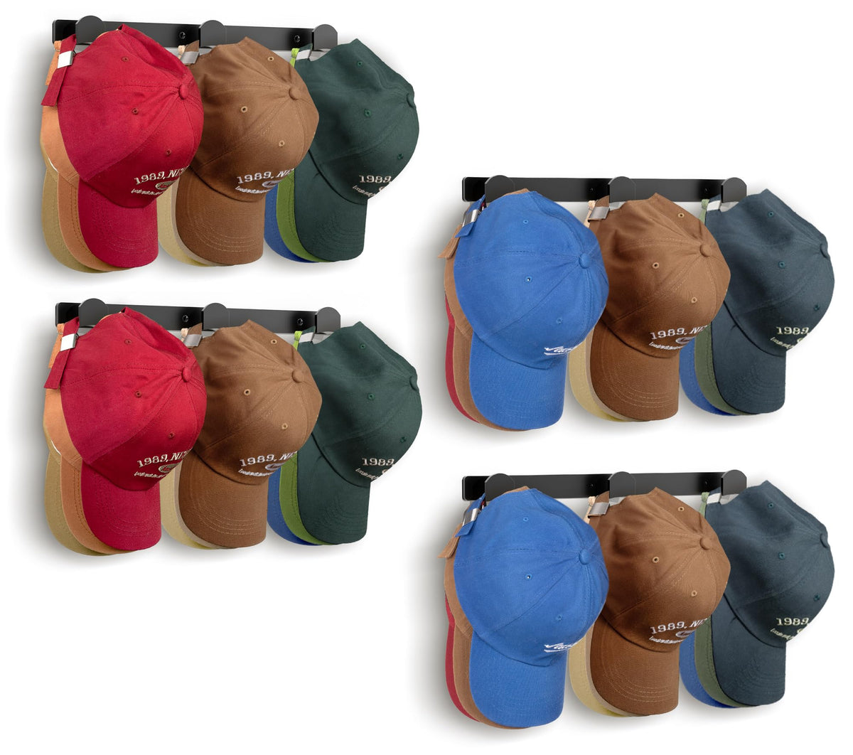 Kimbora 4 Packs Hat Rack For Wall, Hat Organizer For Baseball Caps Holds 36 Hats, 3 Mounting Options Hat Hook Hanger, Strong Bas