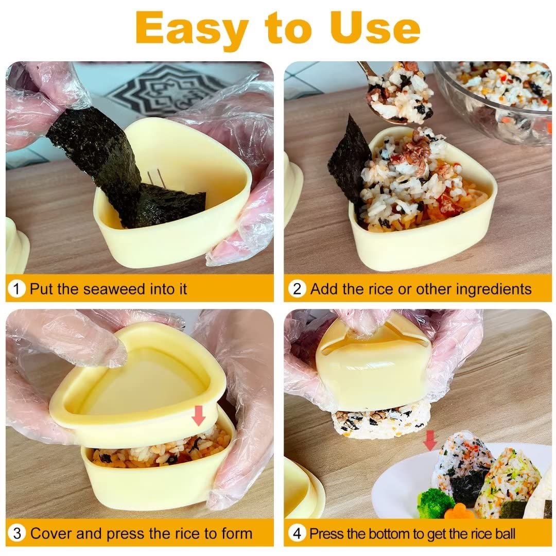 Onigiri Mold, 3 Pack Rice Mold Musubi Maker Kit, Musubi Maker Press, Classic Triangle Rice Ball Mold Maker Sushi Mold For Kid Lu