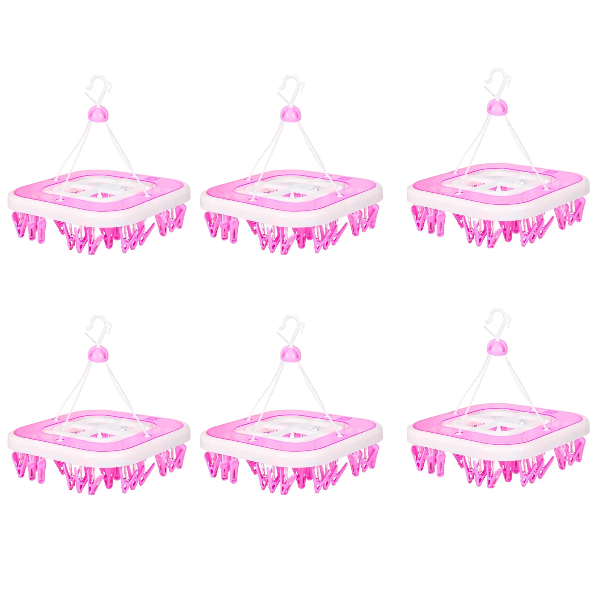 Kuber Industries (Pack Of 6) Cloth Drying Hanger | 36 Clips Baby Drying Pegs | 360 Degree Rotatable Hanger | Clip Stand For Clot