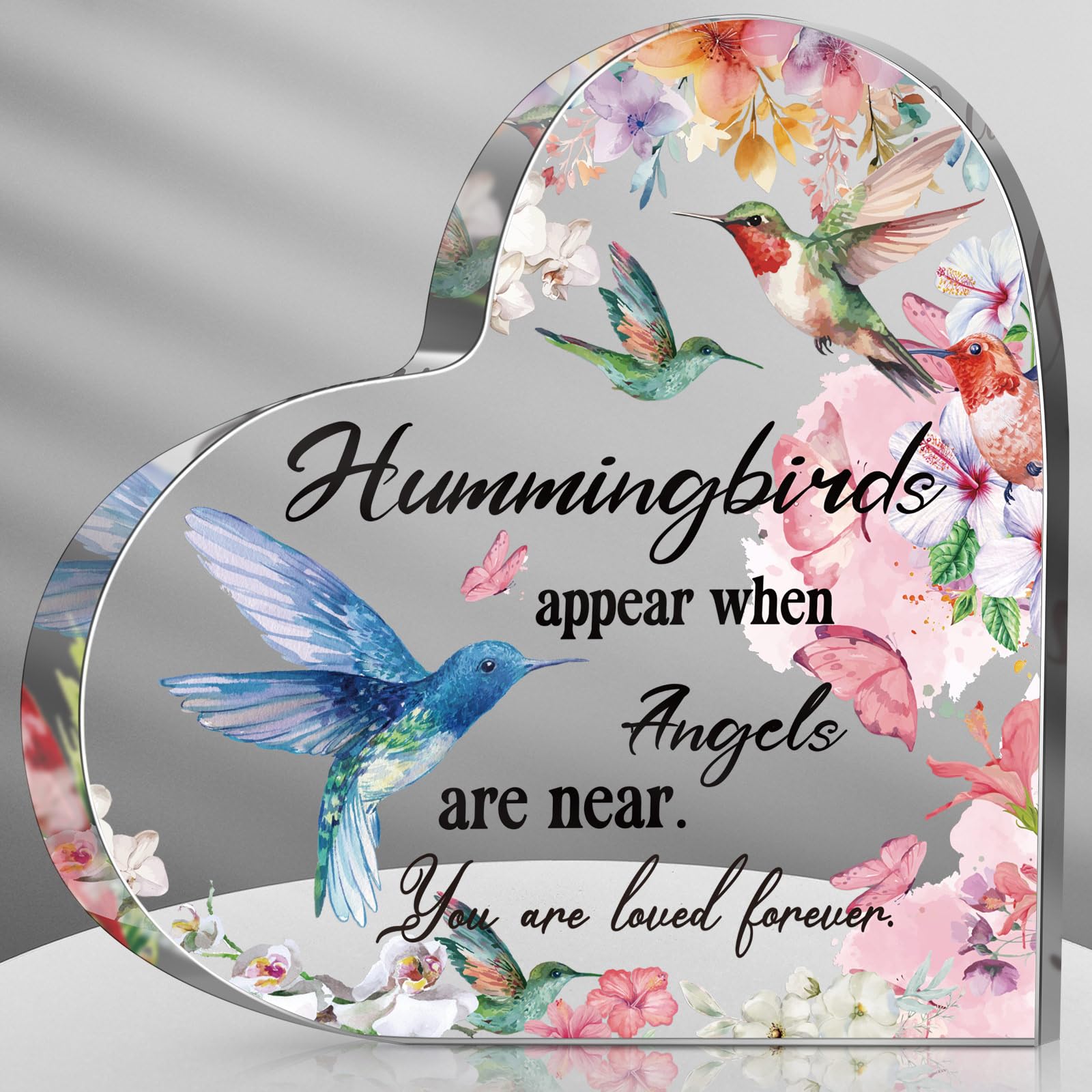 Yulejo Red Cardinal Gifts Catholic Hummingbird Sympathy Memorial Gift for Loss of Loved One Sympathy Acrylic Heart Decor Sign Ta