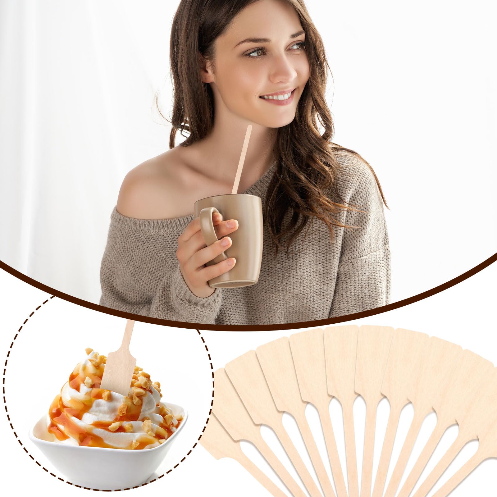 Bokon 600 Pieces 6.3 Inch Coffee Stir Sticks Wooden Kayak Paddle Shaped Sticks Coffee Stirrers Wood Wooden Stirrer Hot Cocoa Sti