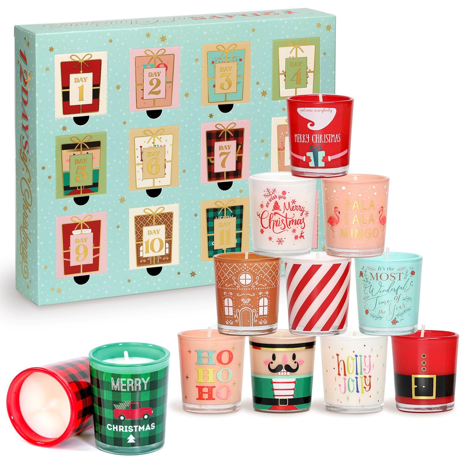 Advent Calendar 12 Days Christmas Scented Candles Set for Christmas Gift, Advent Calendar Candle Gift, Surprise Candle Soy Wax C