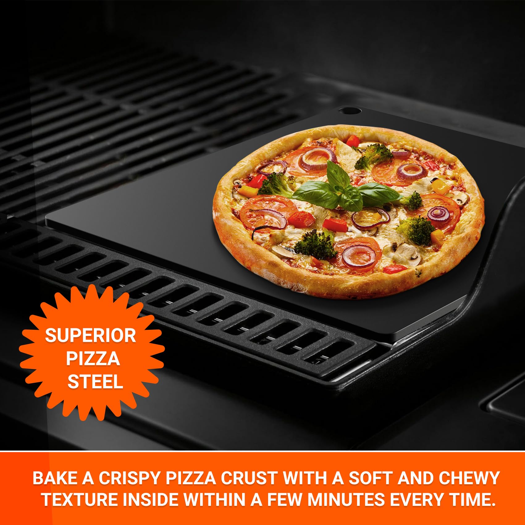 Onlyfire Pizza Steel Baking Stone For Oven Bbq And Grill - 16 X 14 Inch Large Non-Stick Pizza Pan With High Performance Conducti