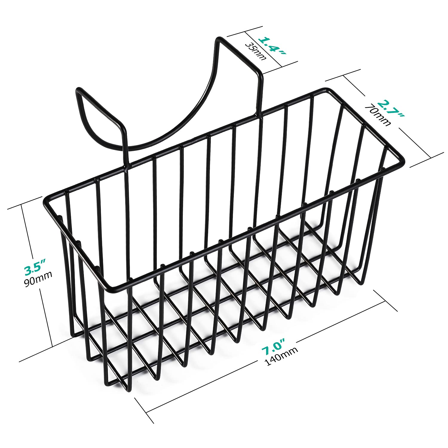 Damita Kitchen Sponge Holder Caddy, Black, Medium (6.7"x4.5"x4.5"), Brush & Dish Liquid Drainer Rack