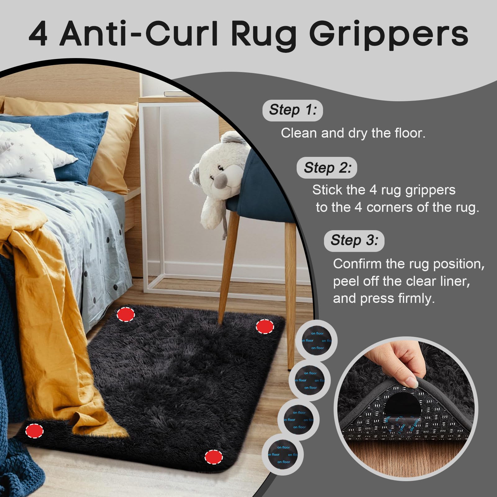 Ophanie Small Black Entryway Throw Rugs for Bedroom, 2x3 Mini Area Rug, Affordable Non Slip Fluffy Carpet, Fuzzy Soft Living Roo