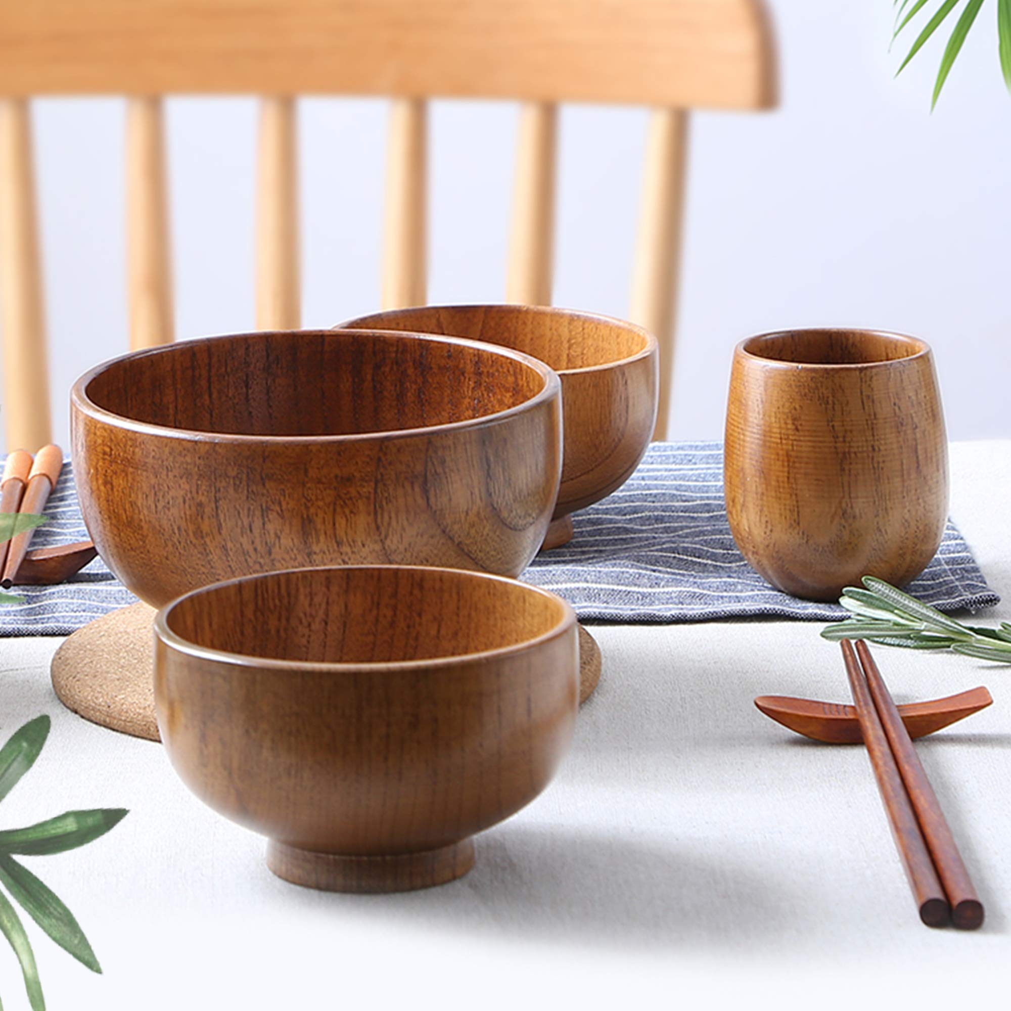 Originalidad Handmade Wood Bowls, Jujube Wooden Japanese Bowls With Matching Spoon For Rice, Soup, Dip, Salad, Tea, Decoration 4