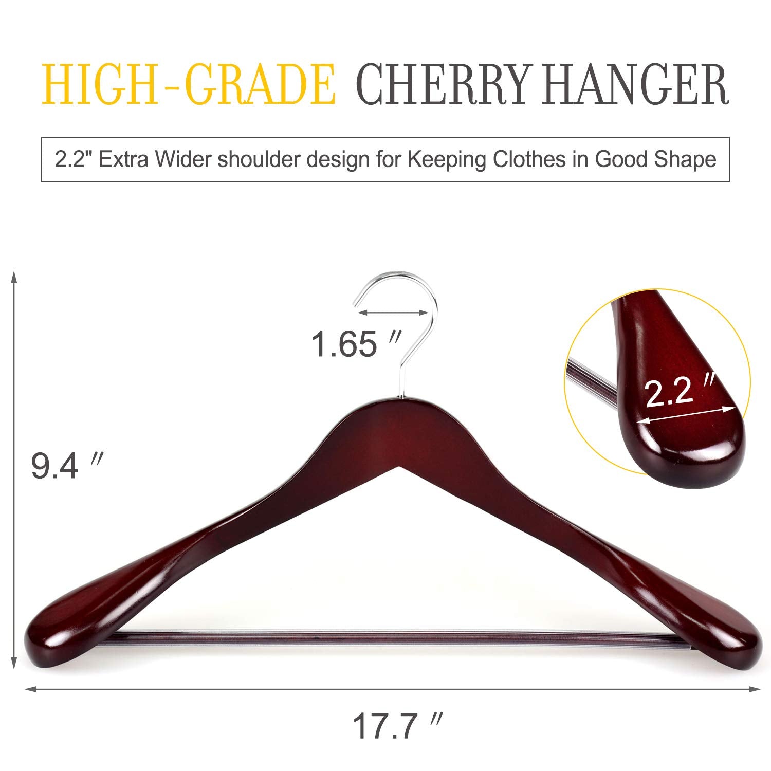 Topia Hanger Set Of 6 Luxury Mahogany Wooden Coat Hangers, Premium Wood Suit Hangers, Glossy Finish With Extra-Wide Shoulder, Th