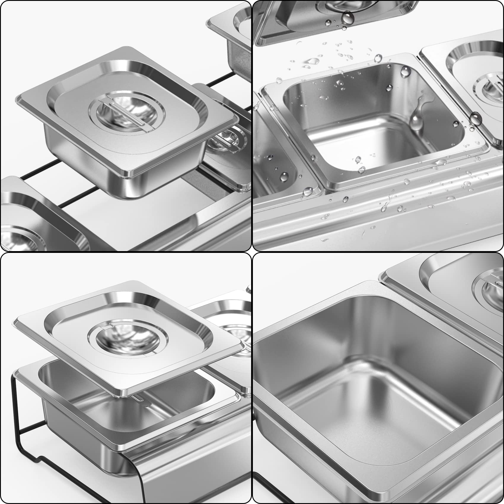 Onlyfire Pizza Topping Station Stainless Steel Seasoning Containers With Lid, 5 Compartment Trays For Prepping Ingredients And T