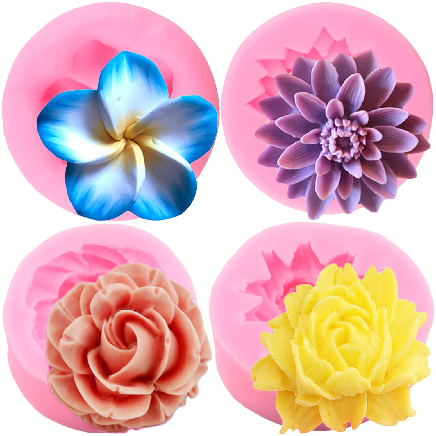 Zixiang Flower Bloom Silicone Molds Rose Flower Fondant Mold Chrysanthemum Flower Mold Plumeria Flower Mold For Chocolate Cake D