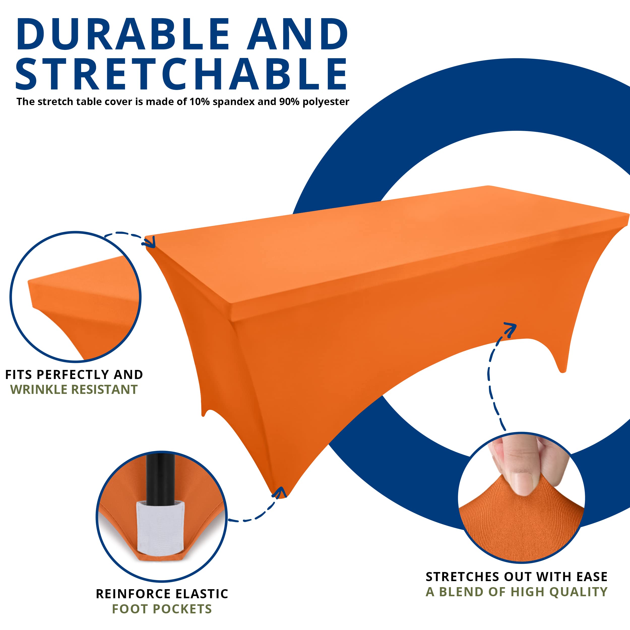 Utopia Kitchen Spandex Tablecloth 2 Pack [6FT  Orange] Tight  Fitted  Washable and Wrinkle Resistant Stretch Rectangular Patio Table Cover for Event  Wedding  Banquet & Parties [72Lx30Wx30H Inch]