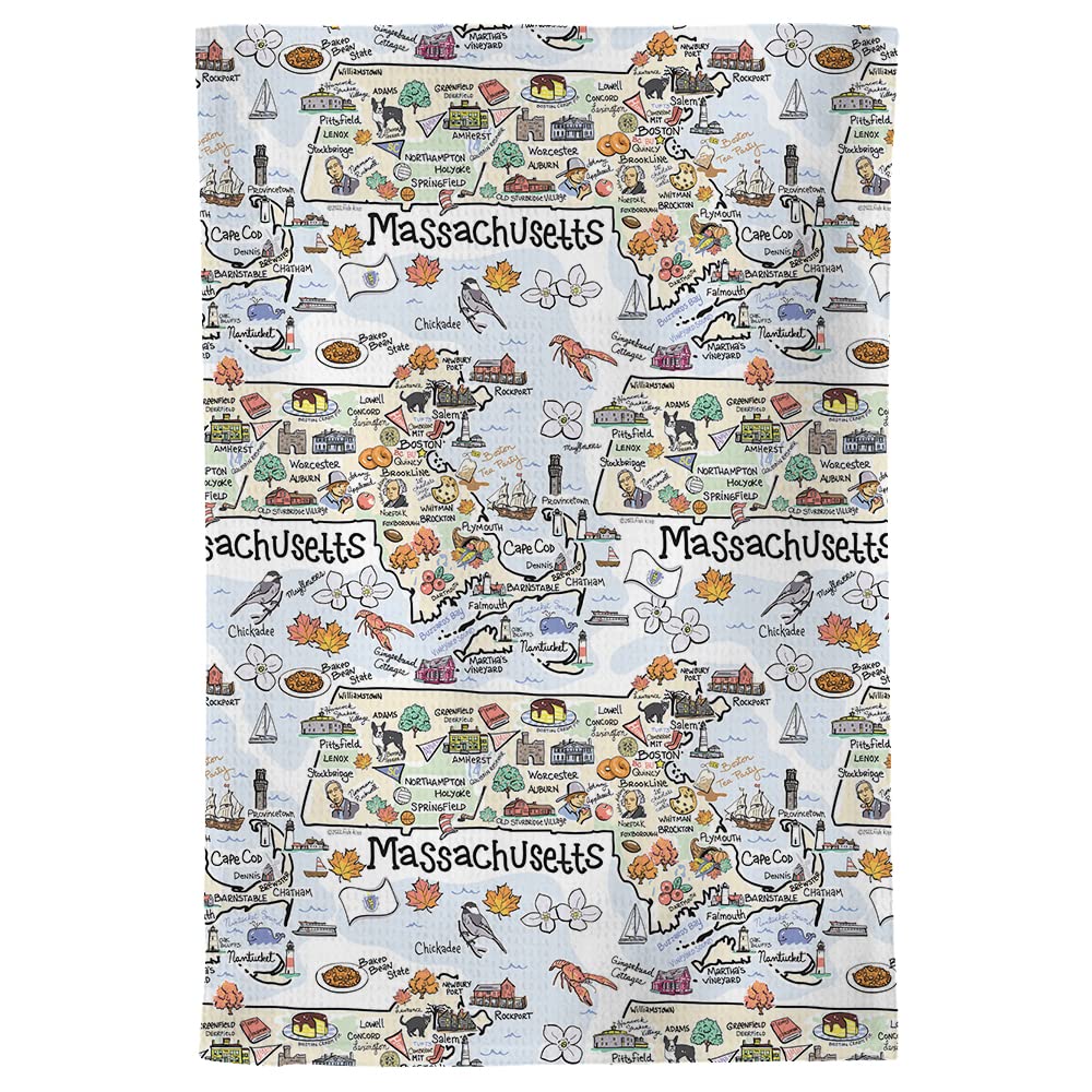Fish Kiss 16''X24'' Massachusetts Map Towel Is 100% Microfiber Waffle Weave Help You Explore In Detail - Our Super Absorbent & S
