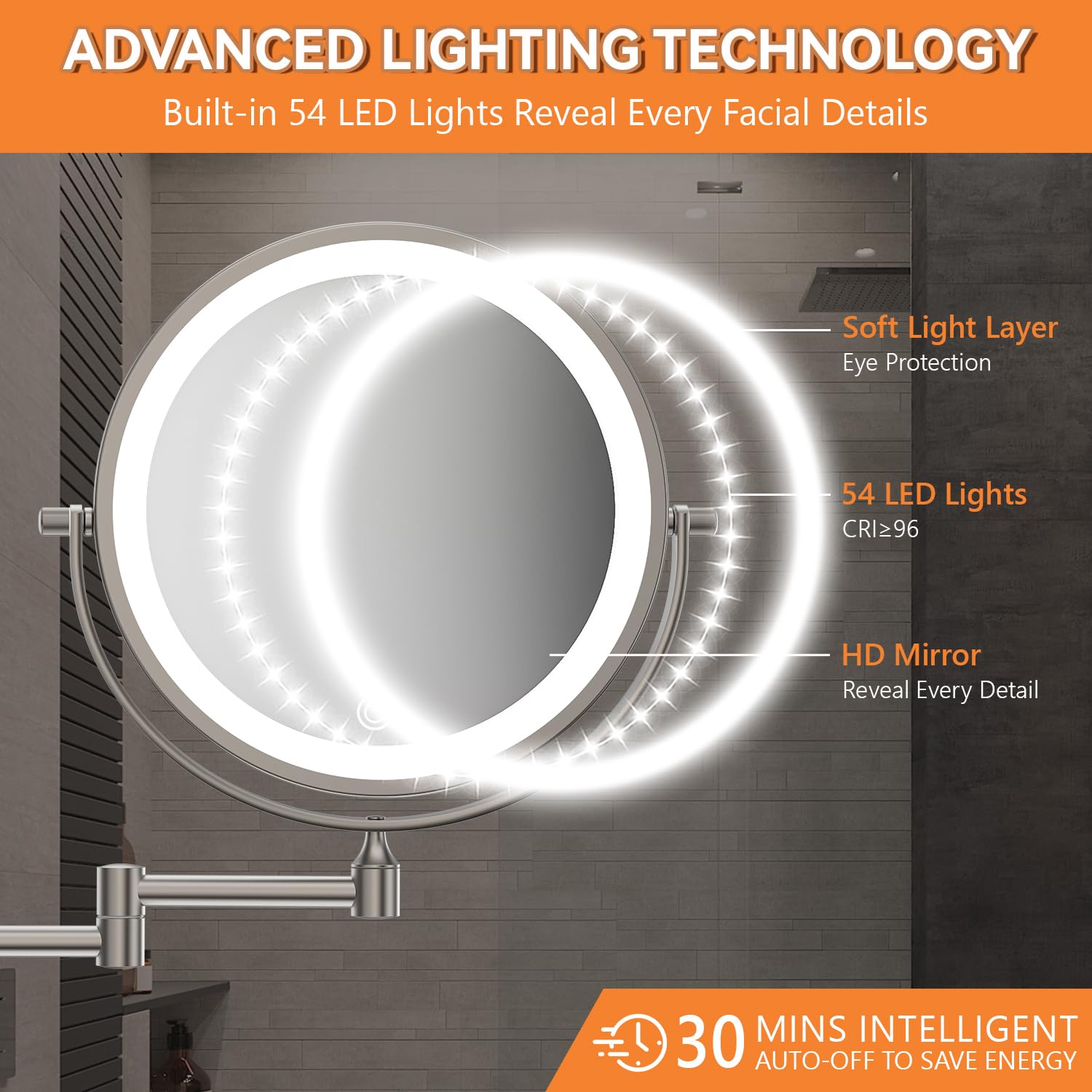 1X/20X Wall Mounted Makeup Mirror With Light, 8 Rechargeable Double-Sided Magnifying Mirror, Vanity Mirror Dimmable 3 Color Ligh