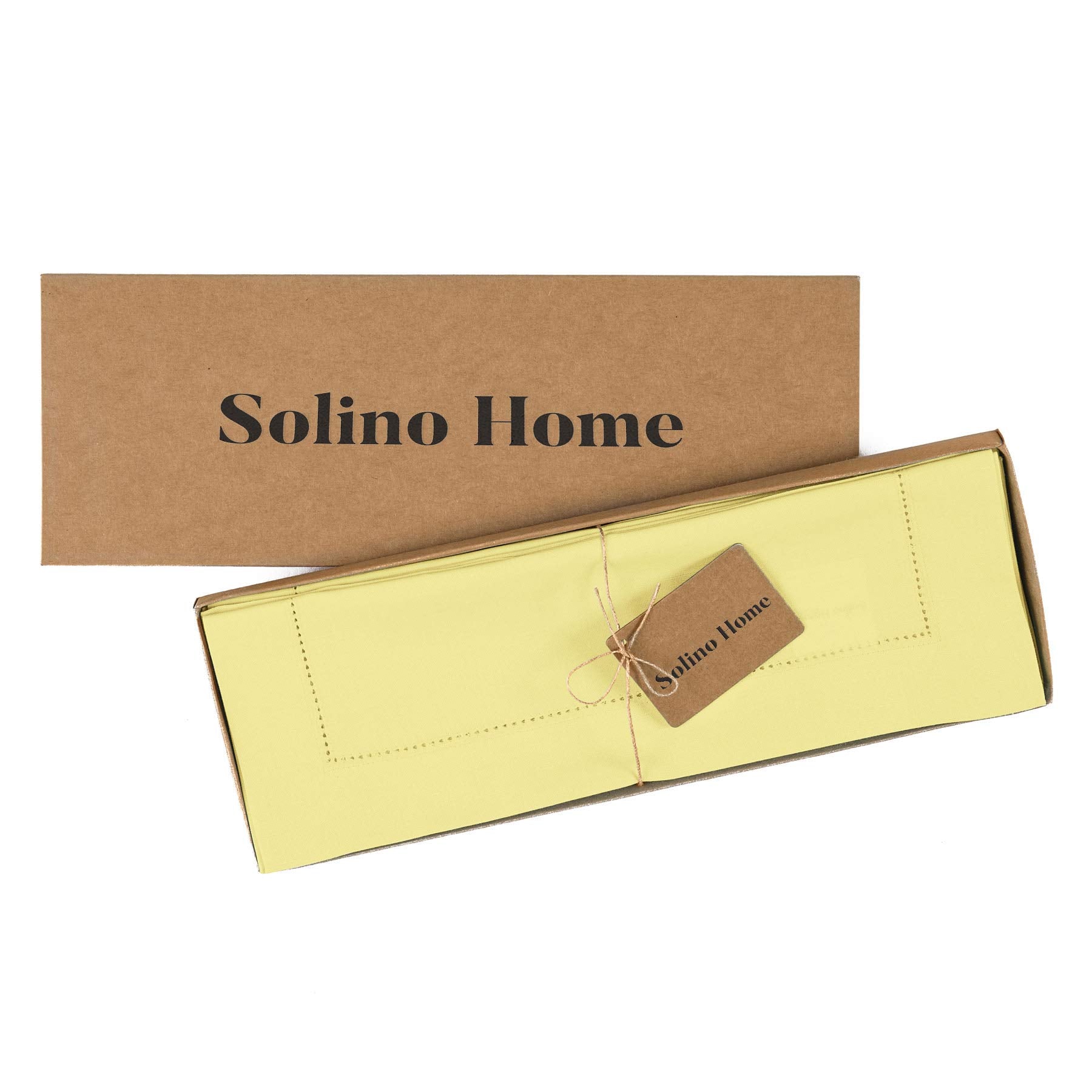 Solino Home Placemats 19'' L X 14'' W Inch - Cotton Linen Hemstitch Yellow Cloth Placemats Set Of 6 - Washable Fabric Place Mats