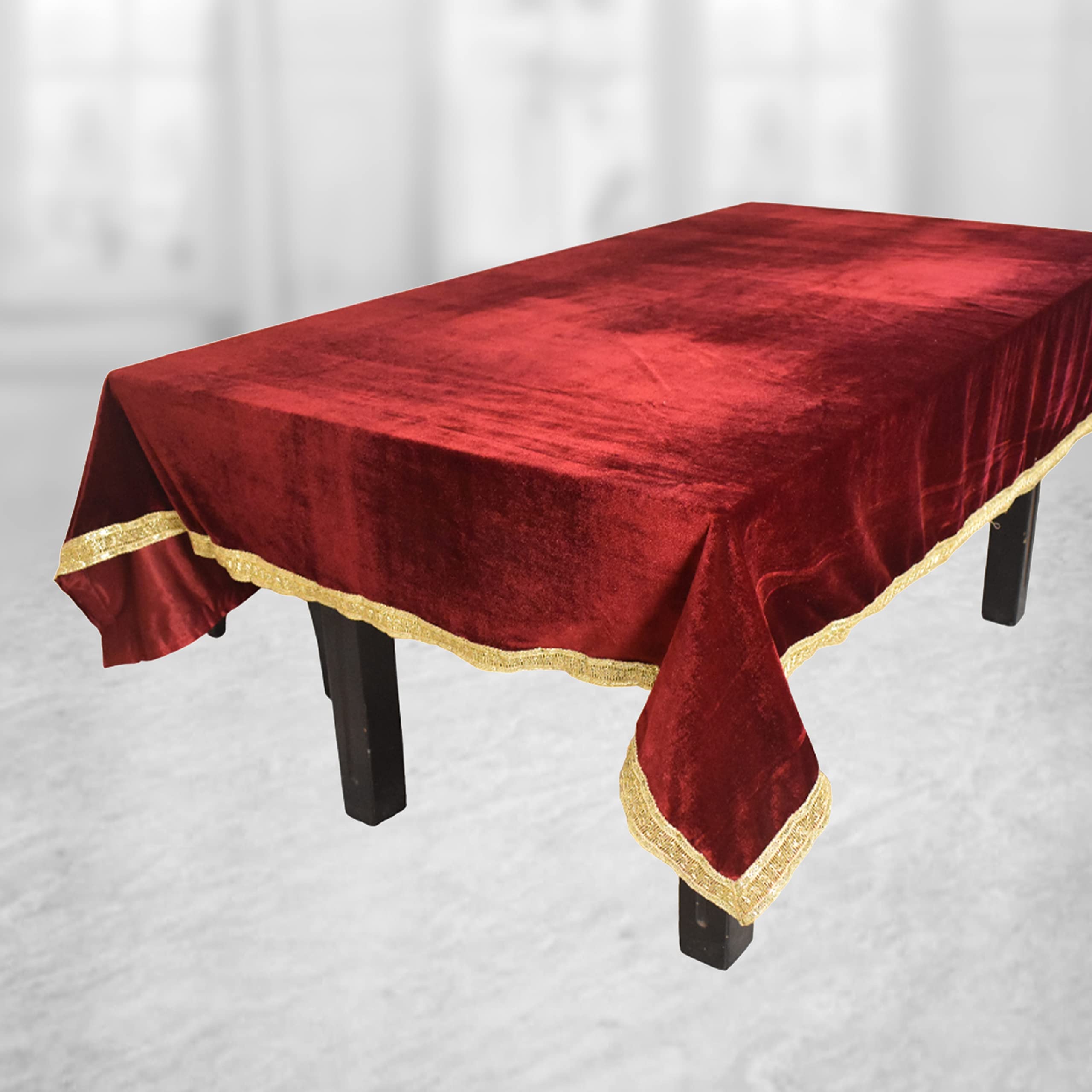 Dulhan DLC (1.5 mtr X 2.25 Meter) Velvet Table Cover for Decoration, Pooja Table Cloth,Large Size Puja Cloth for Mandir and Mult