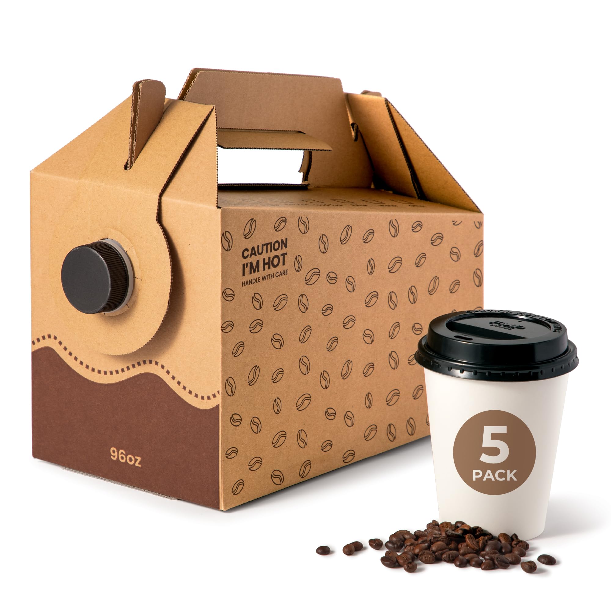 Fit Meal Prep 5 Pack 96 Oz Disposable Coffee Dispensers With Handle, Durable Insulated Coffee To Go Storage Containers, Portable