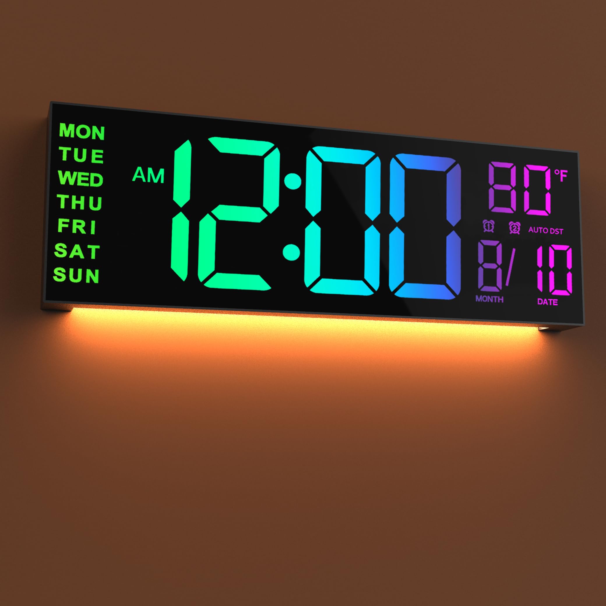 Jall 16.02 Large Digital Wall Clock, Big Led Number Dispaly, Rgb Colors, Dst, Night Light For Classroom Living Room Bedroom Mo