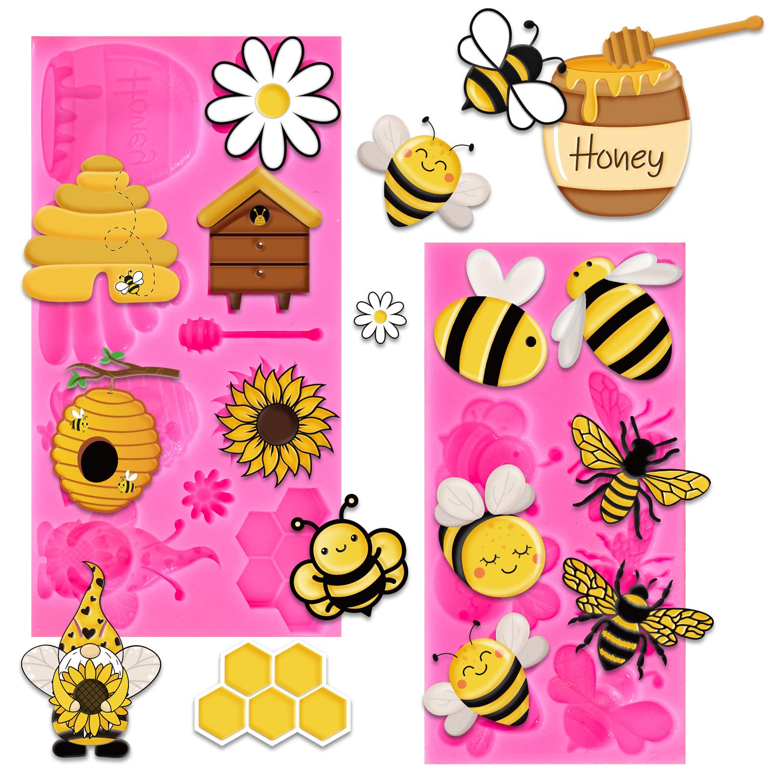 Whaline Bumble Bee Fondant Molds 3D Silicone Moulds Sunflowers Honey Pattern Resin Molds Honeycomb Bumblebee Cupcake Cookie Baki