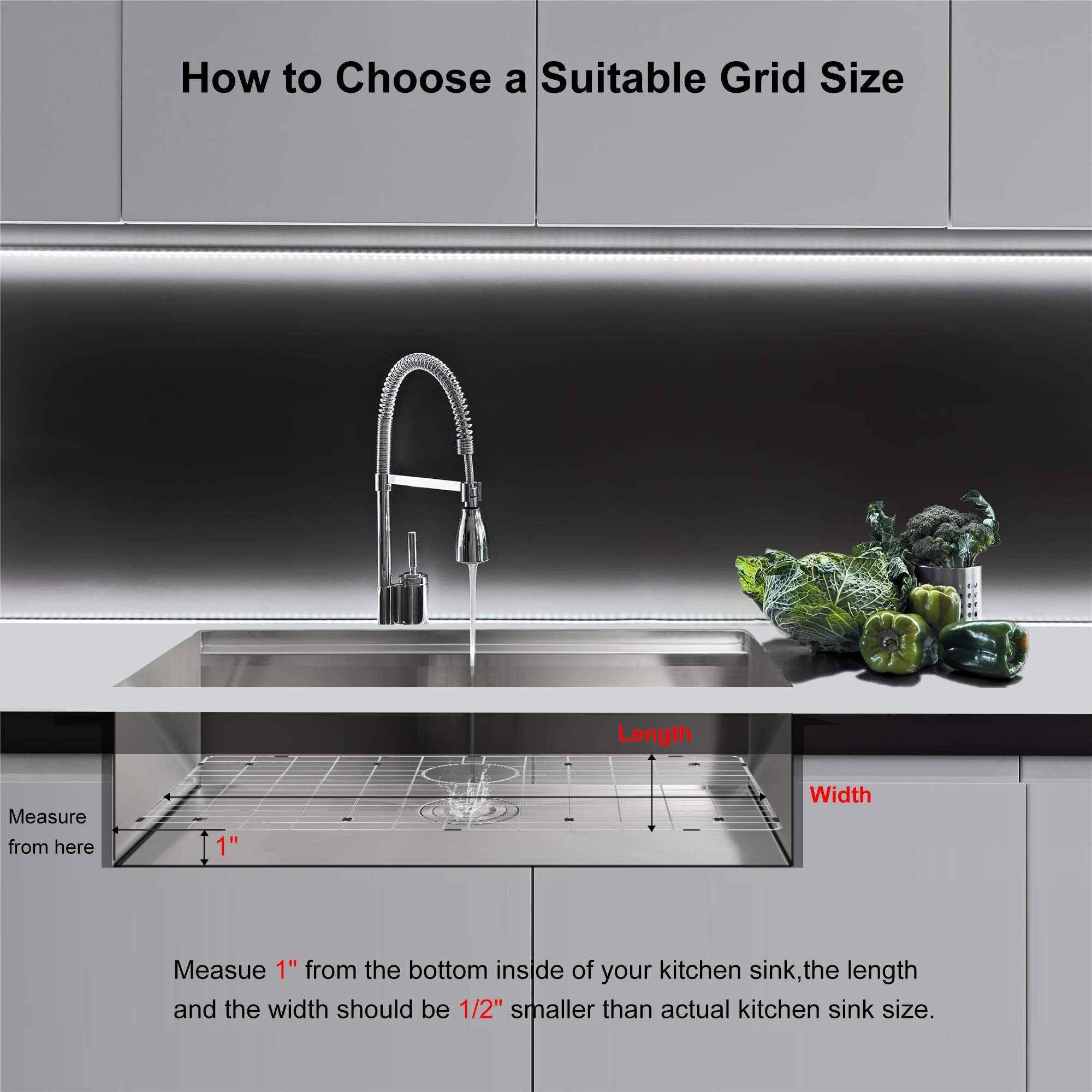 Monsinta Kitchen Sink Grid And Sink Protectors, Stainless Steel Sink Grids For Bottom Of Kitchen Sink, 26'' X 14'' With Rear Dra